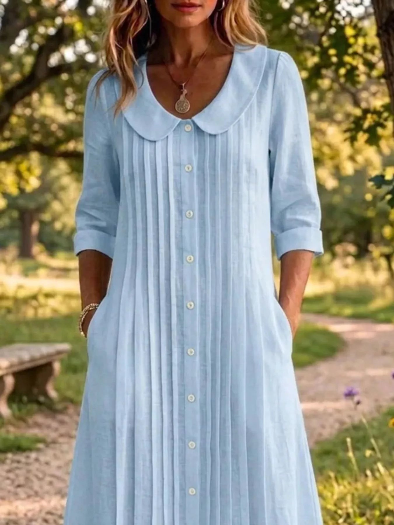 Full Size Peter Pan Collar Button Down Dress Plus Size
