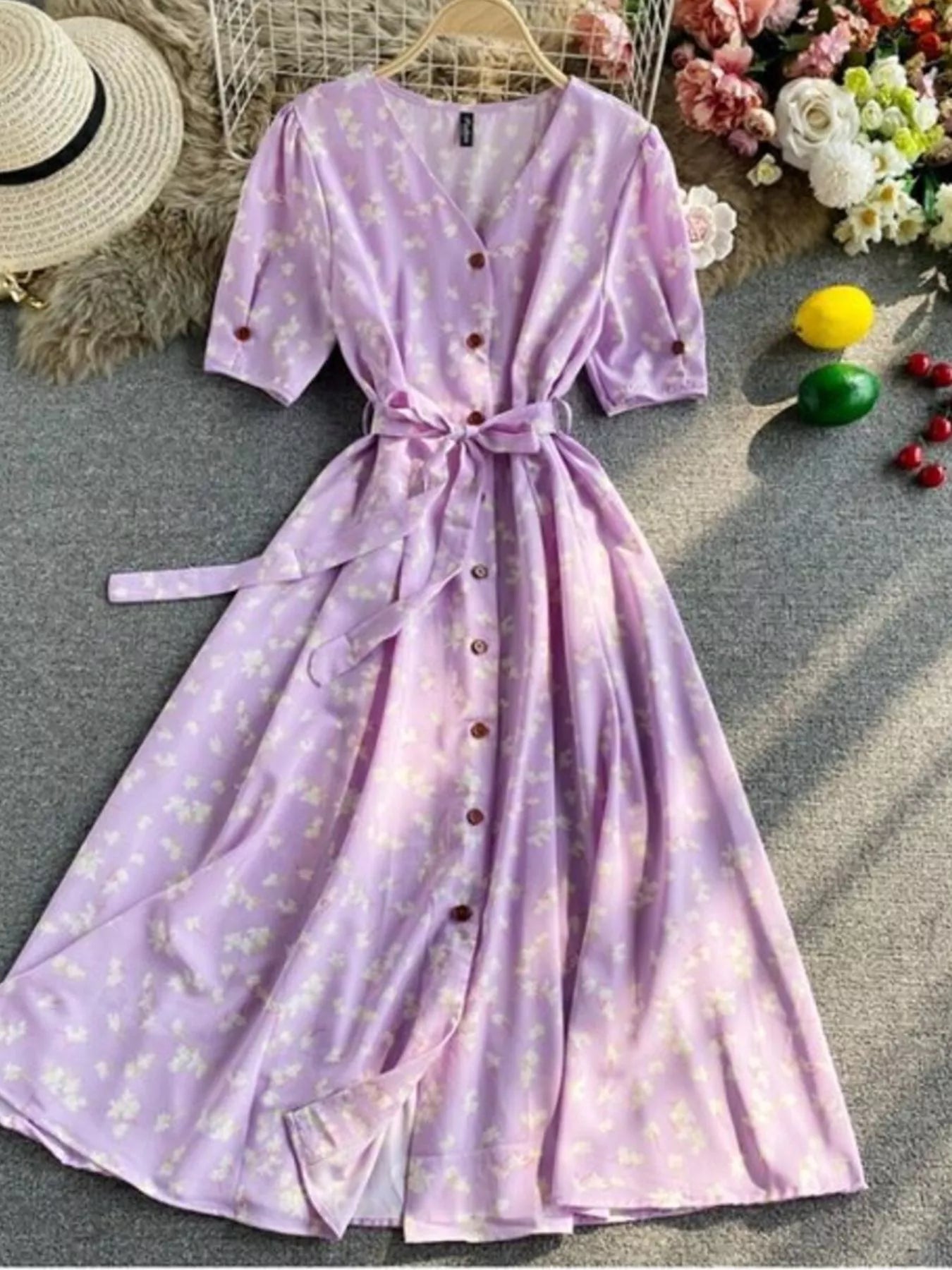 Floral Print V-Neck Midi Dress
