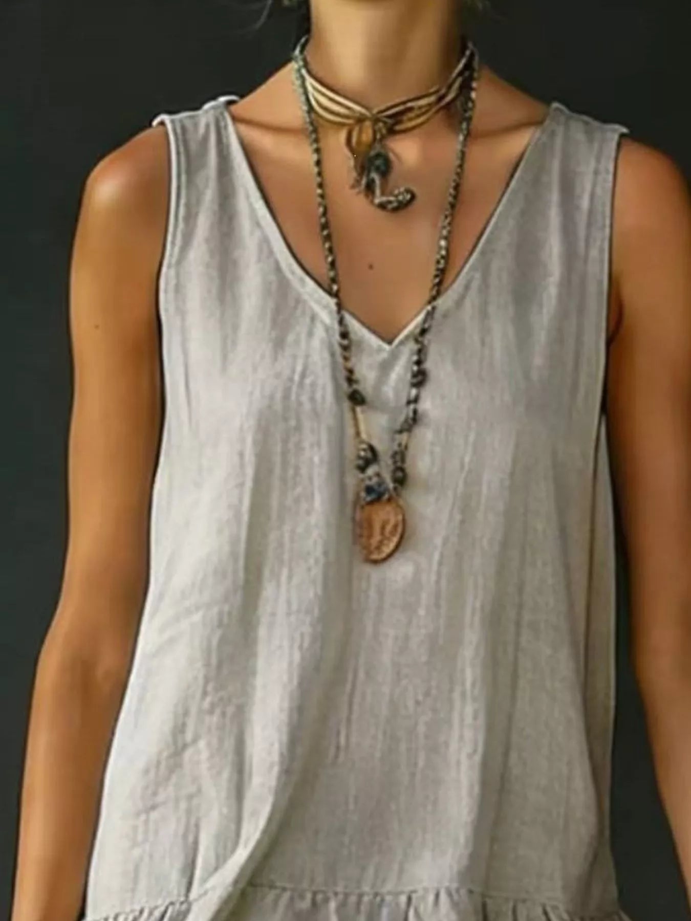 Full Size Ruffled Hem V-Neck Sleeveless Dress Plus Size