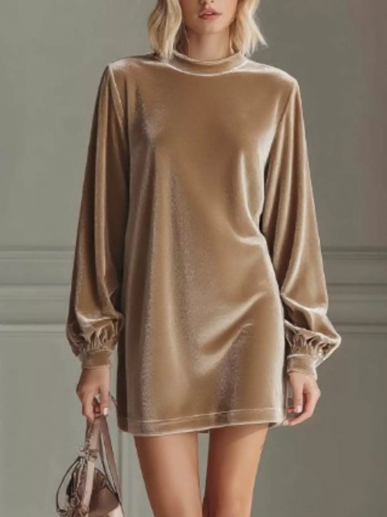 Full Size Velvet Long Sleeve Mini Dress Plus Size