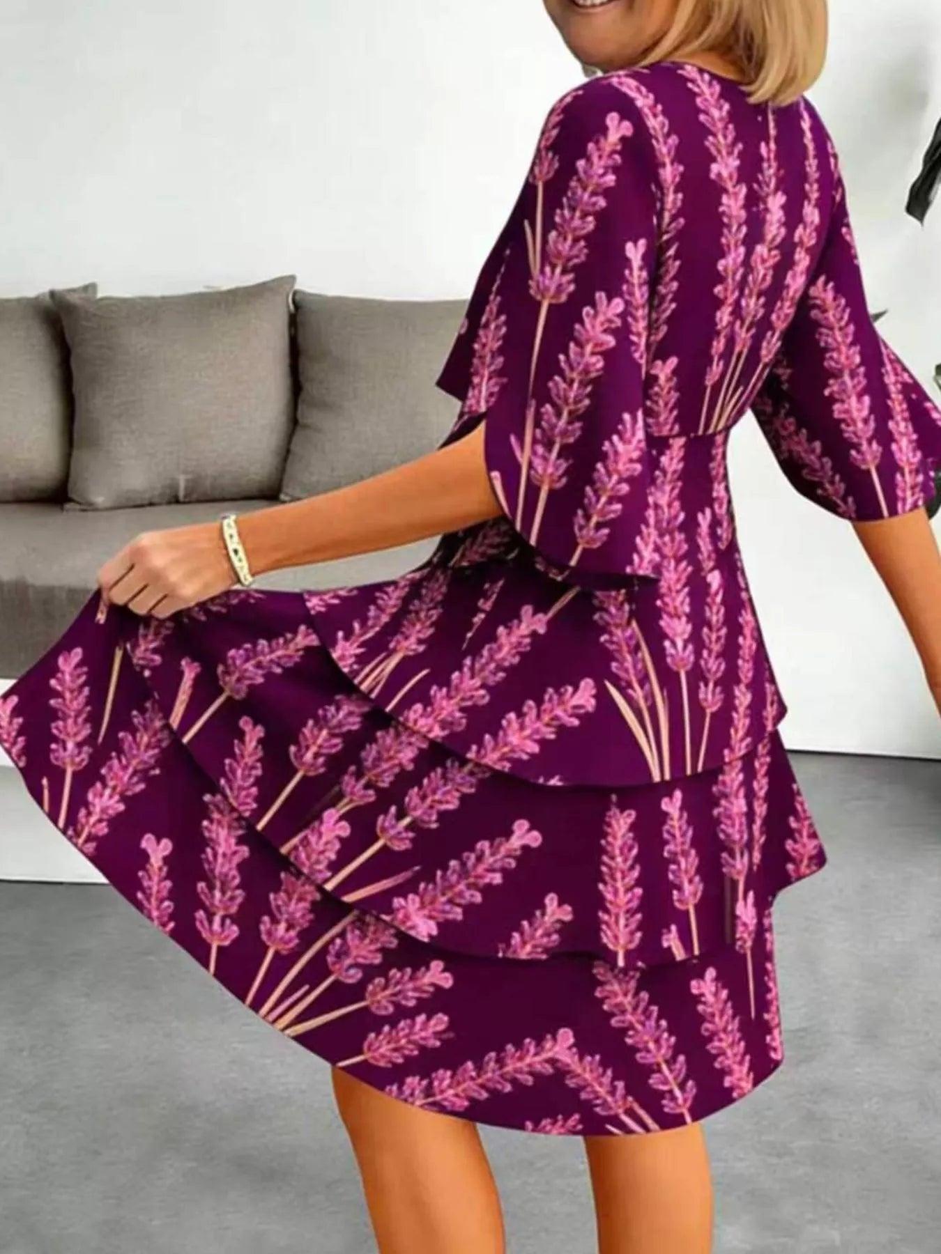 Full Size Floral Print Ruffle Hem Dress Plus Size