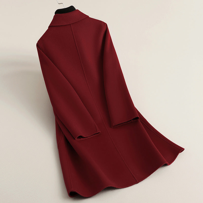 New Chinese-style Red Oversized Double-faced Wool Coat