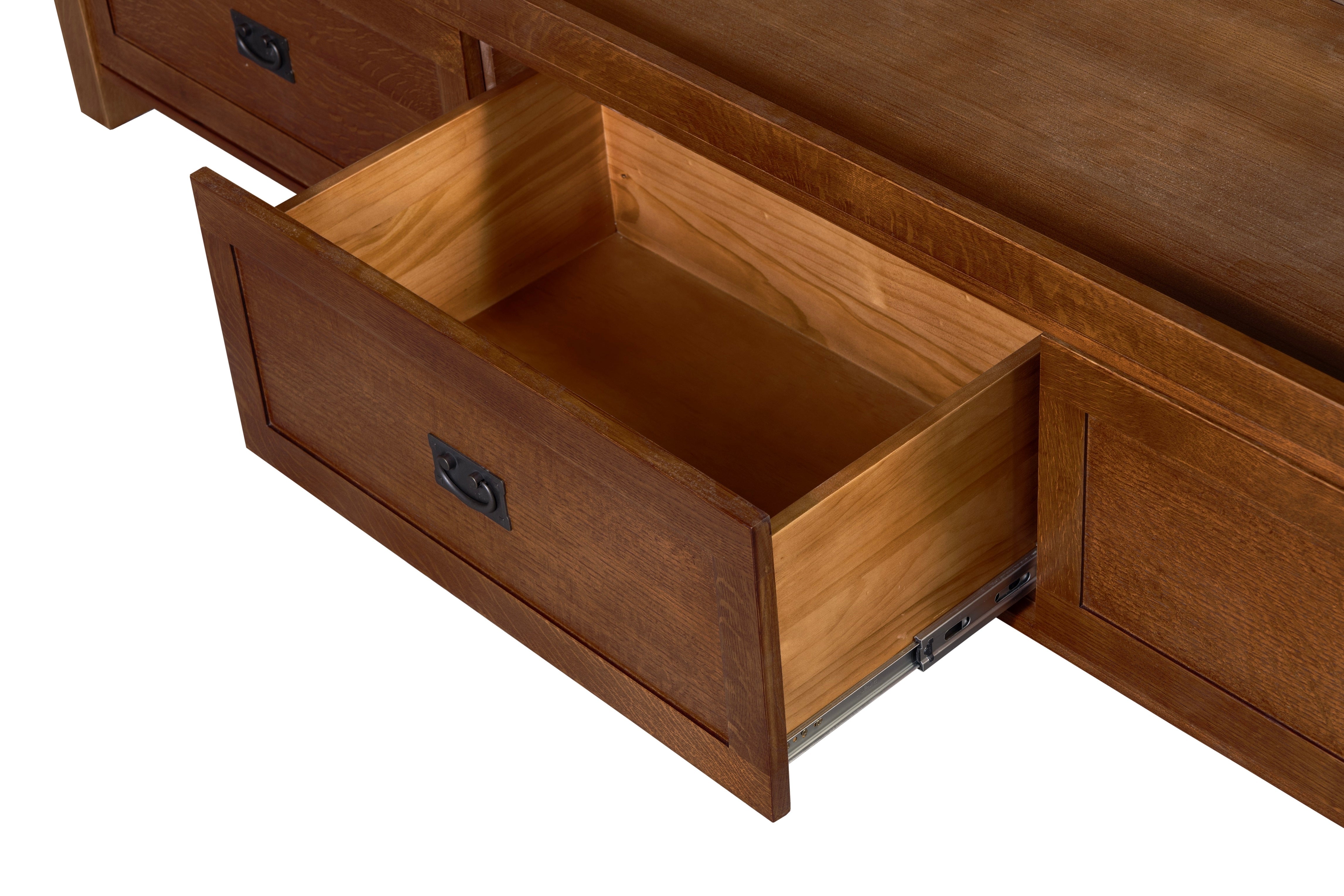 Mission Oak Storage Panel Bed with Three Drawers: MC stain