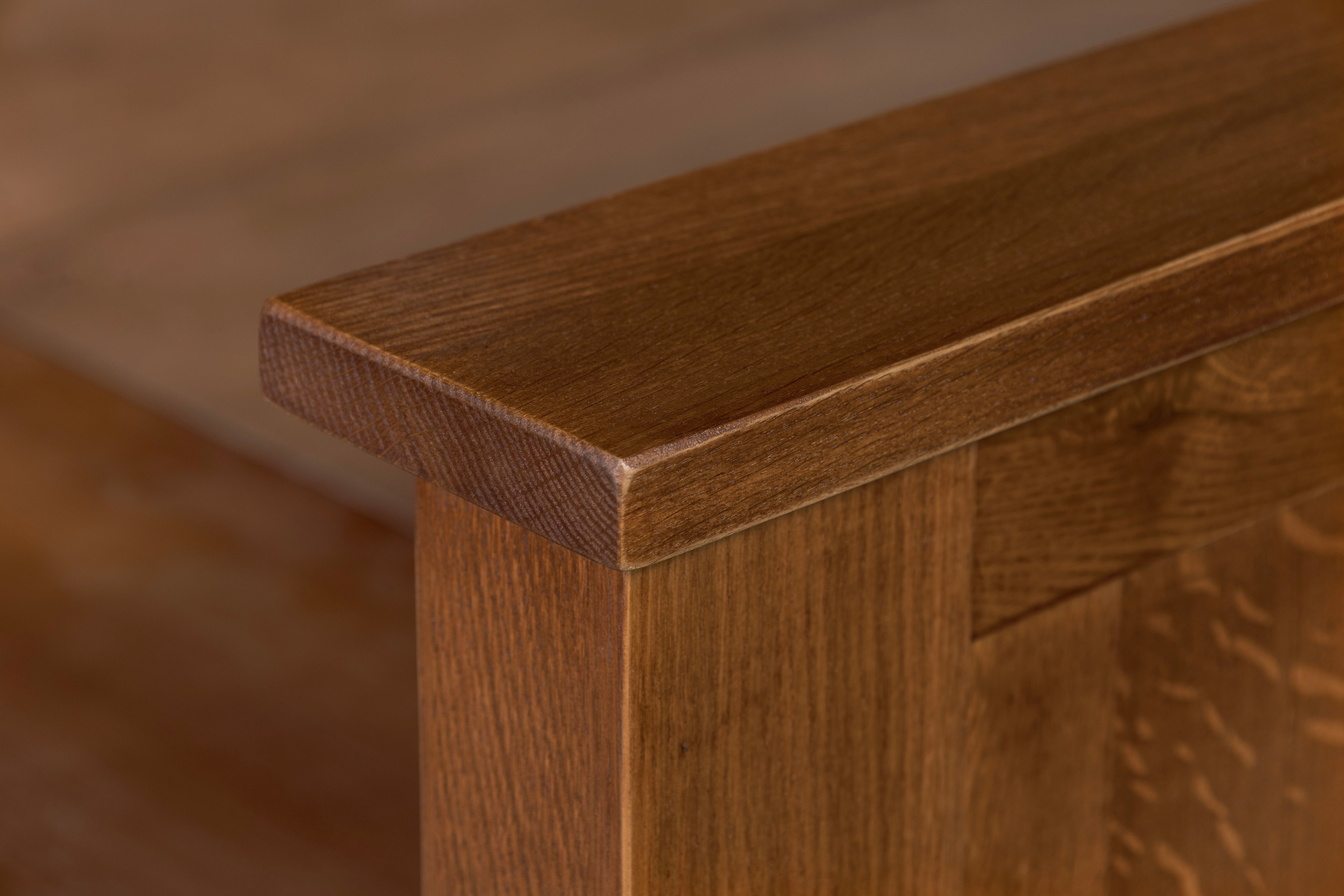 Mission Oak Storage Panel Bed with Three Drawers: MC stain