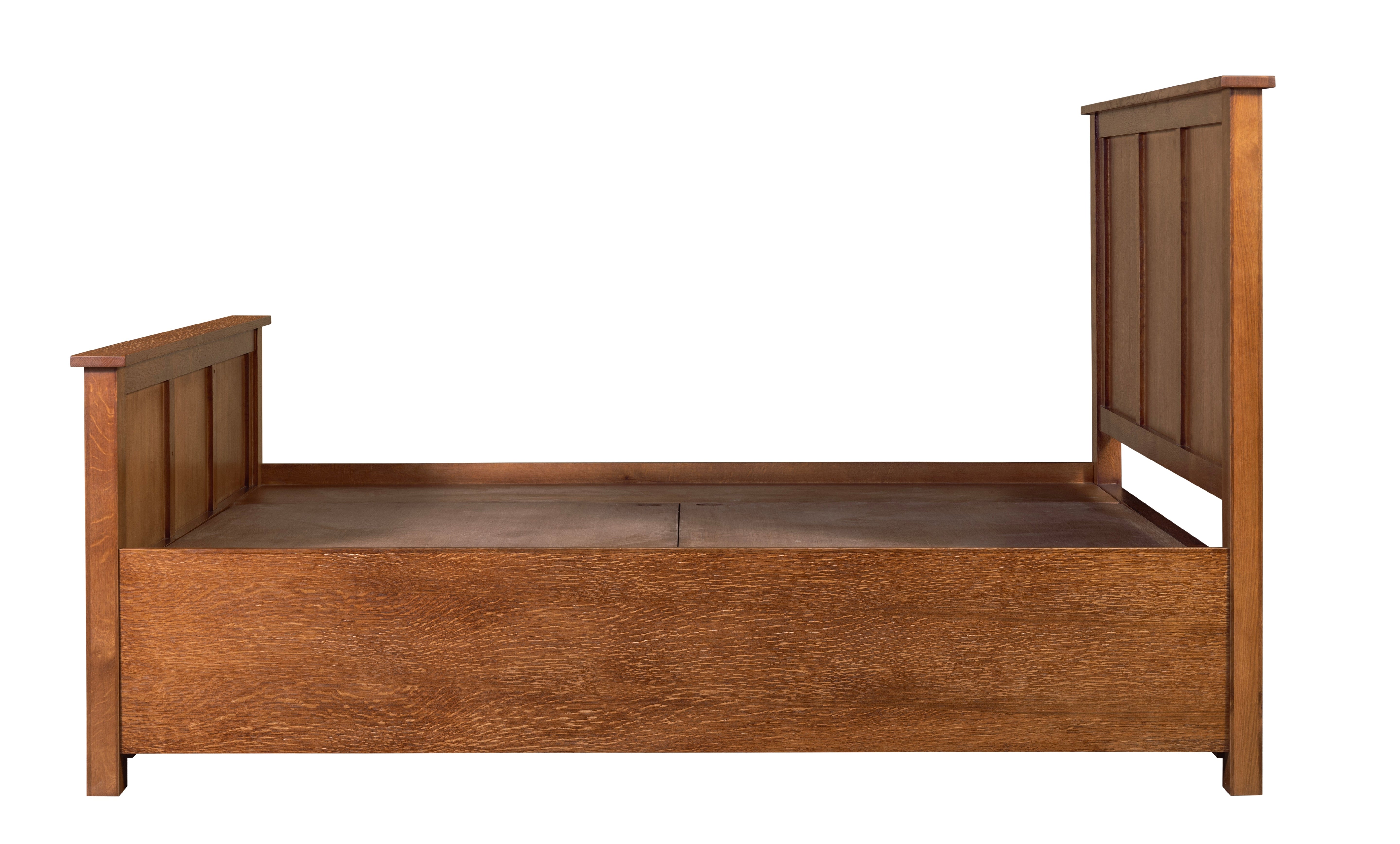Mission Oak Storage Panel Bed with Three Drawers: MC stain