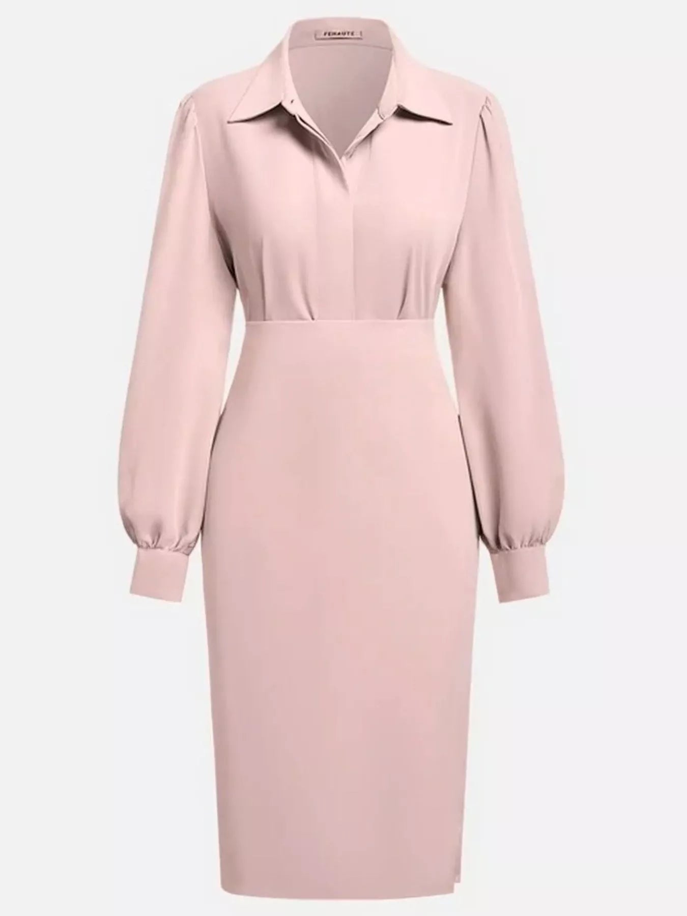 Ruched Midi Shirt Dress with Side Slit