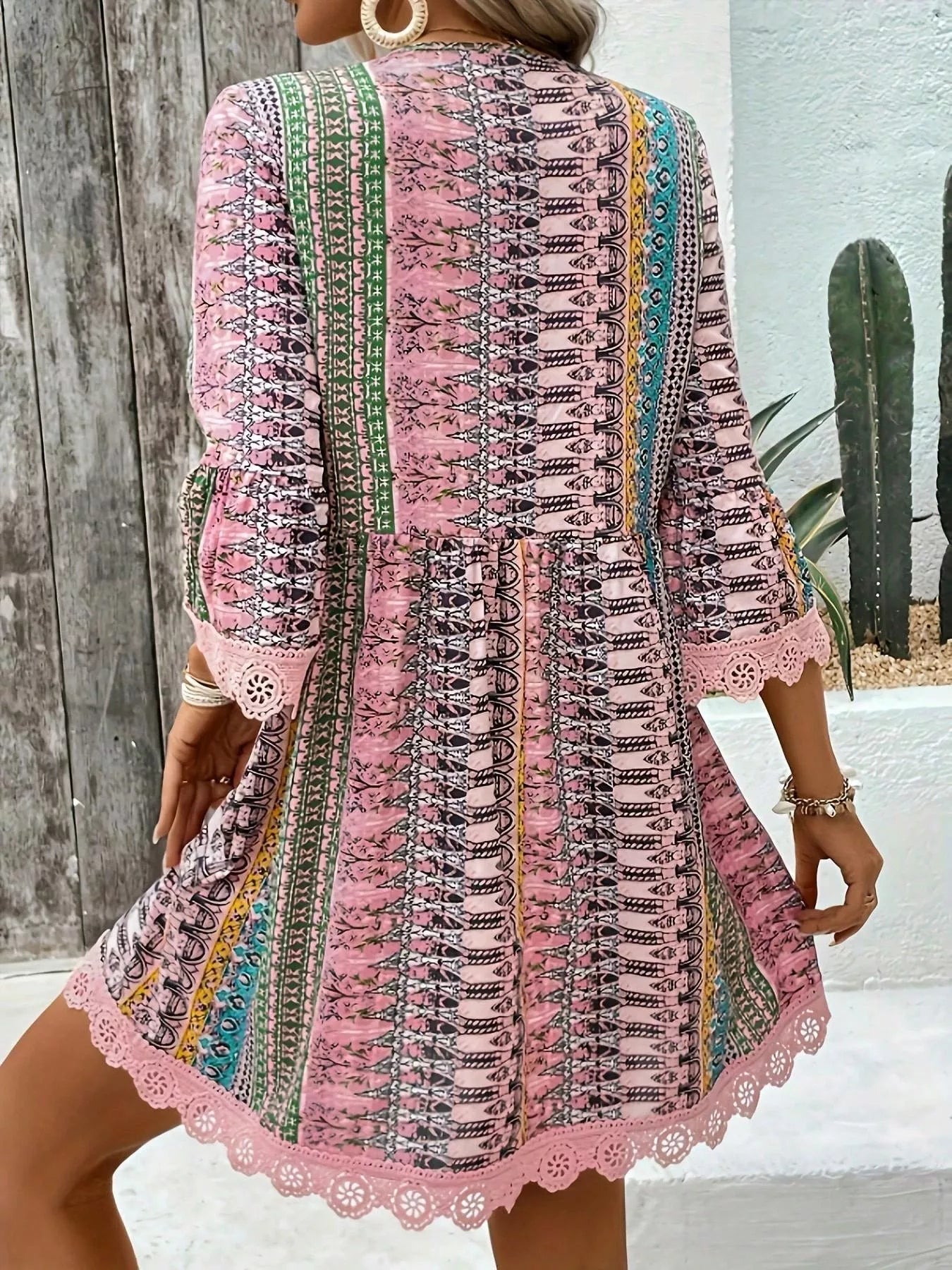 Printed V-Neck A-Line Dress