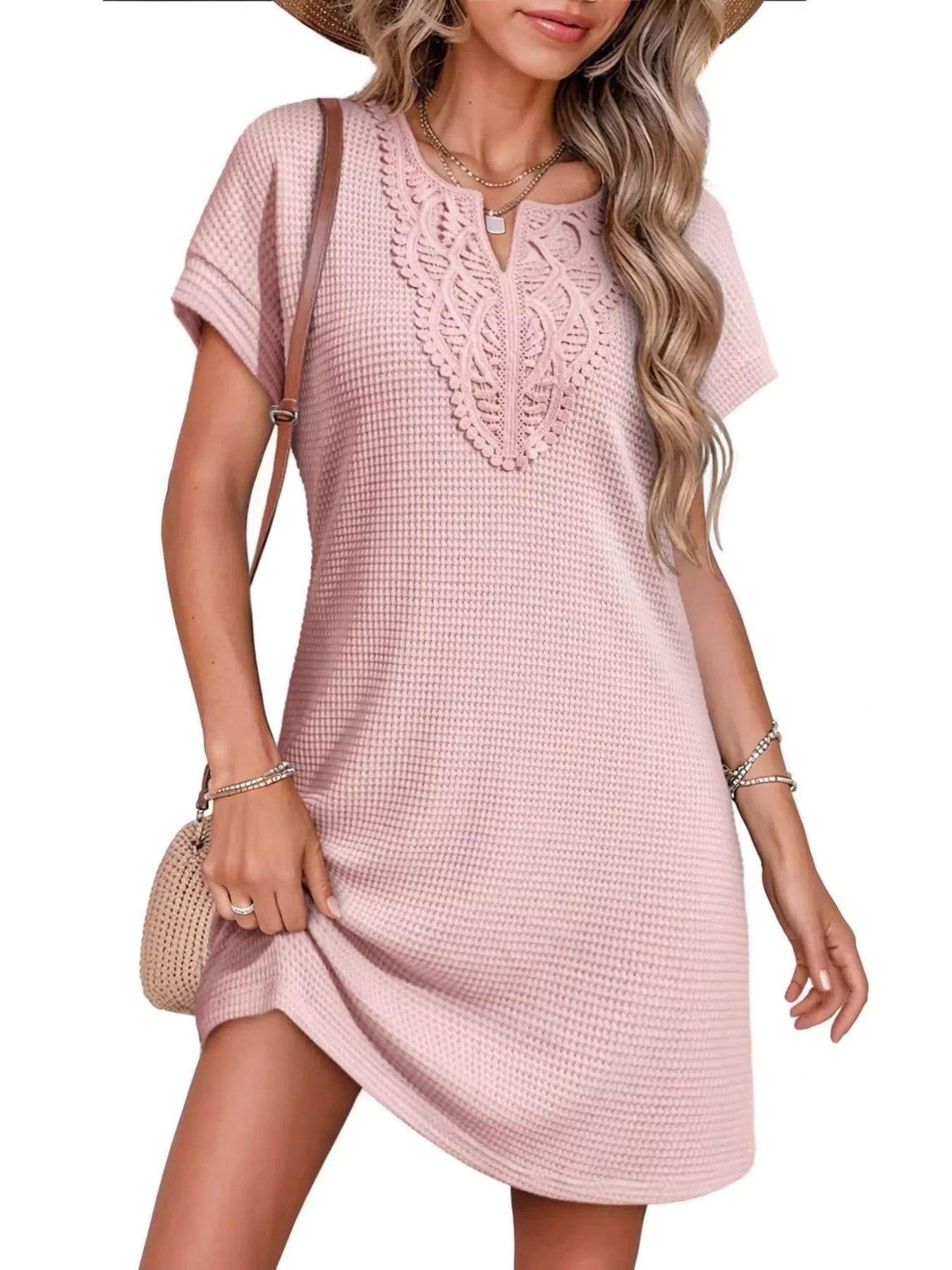 Waffle Knit Short Sleeve Dress