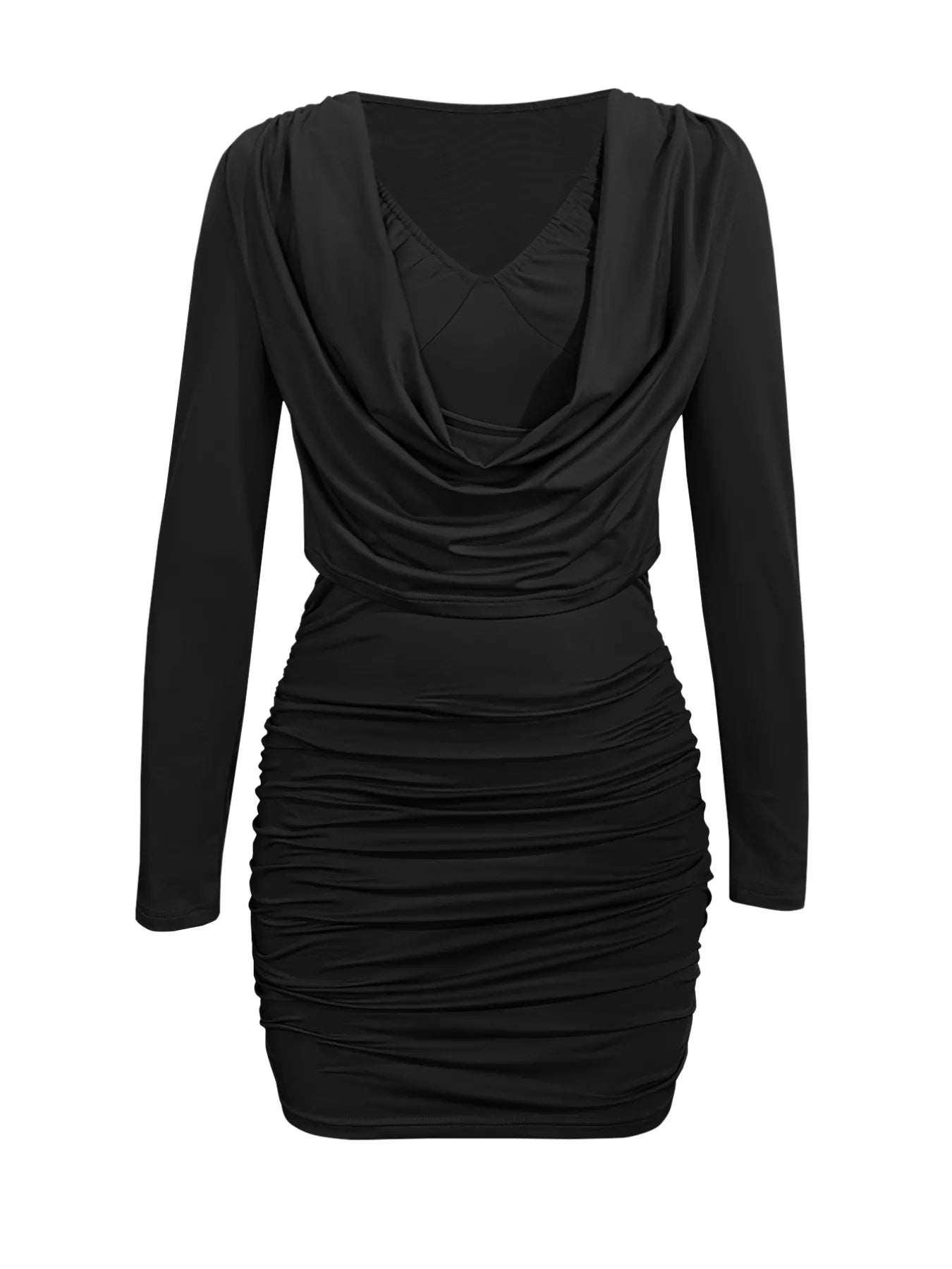 Draped V-Neck Long Sleeve Bodycon Mini Dress