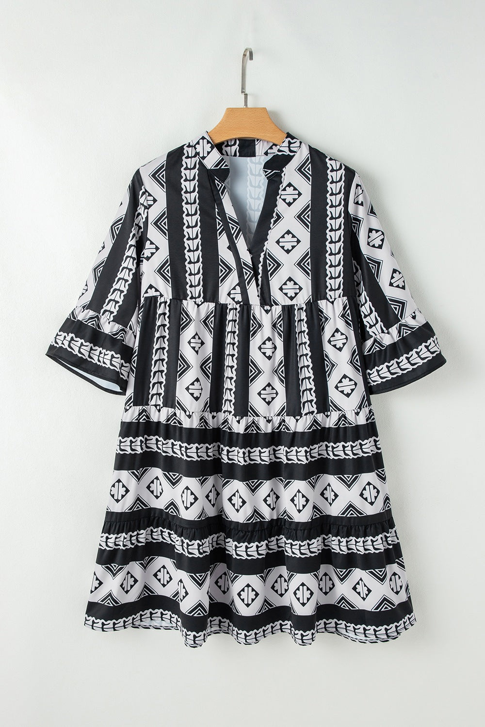 Geometric Print Ruffle Hem Mini Dress