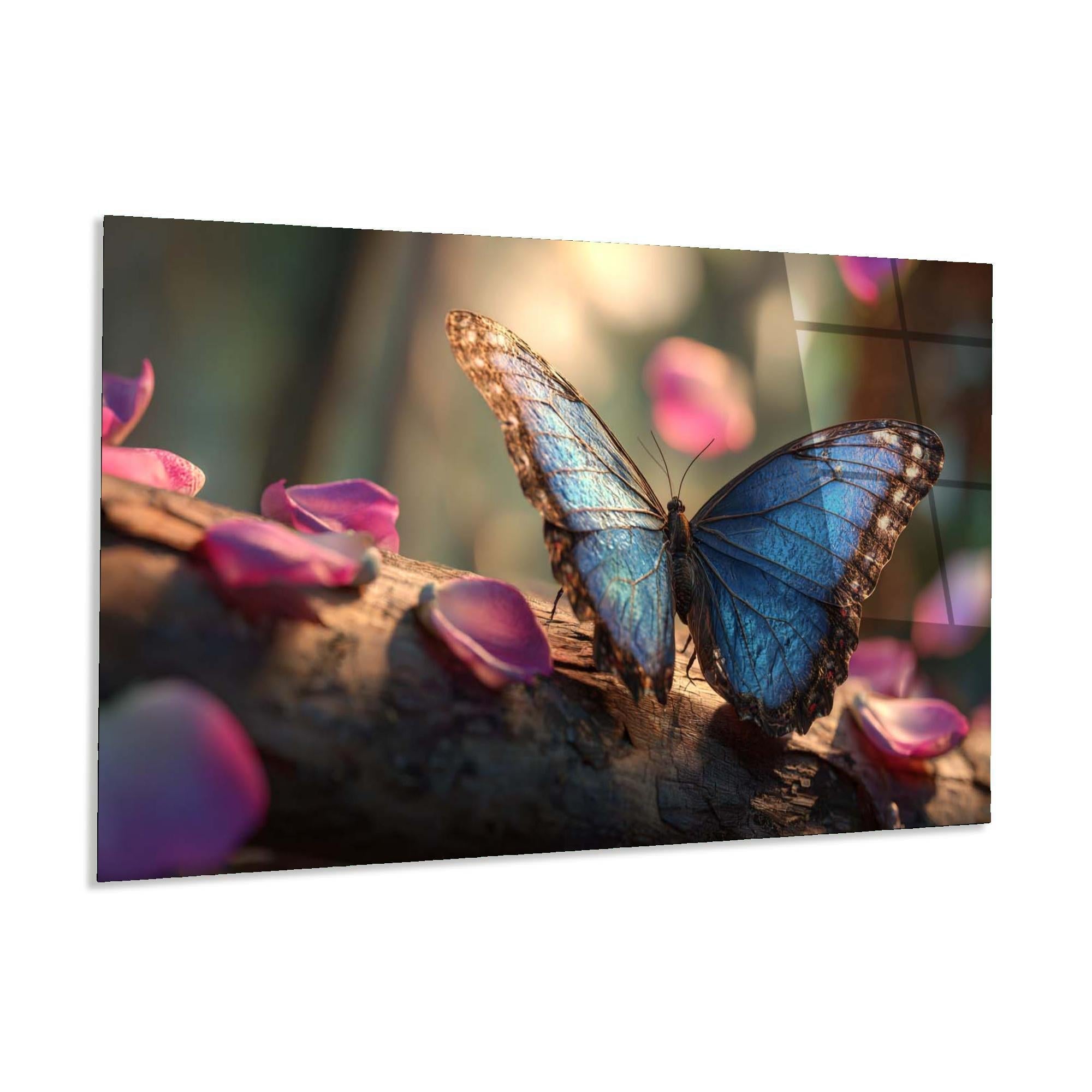 Blue Butterfly Tempered Glass Wall Art | Modern Nature Home Decor