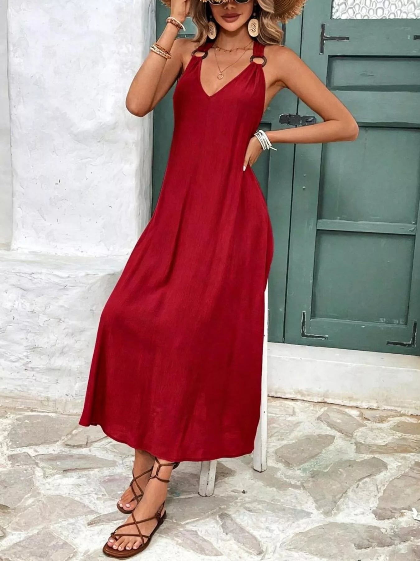 V-Neck Sleeveless Midi Dress