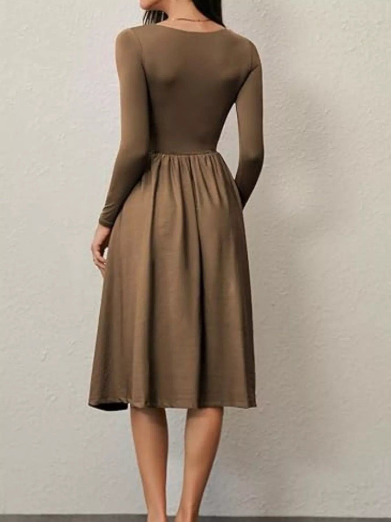 Square Neck Long Sleeve Midi Dress