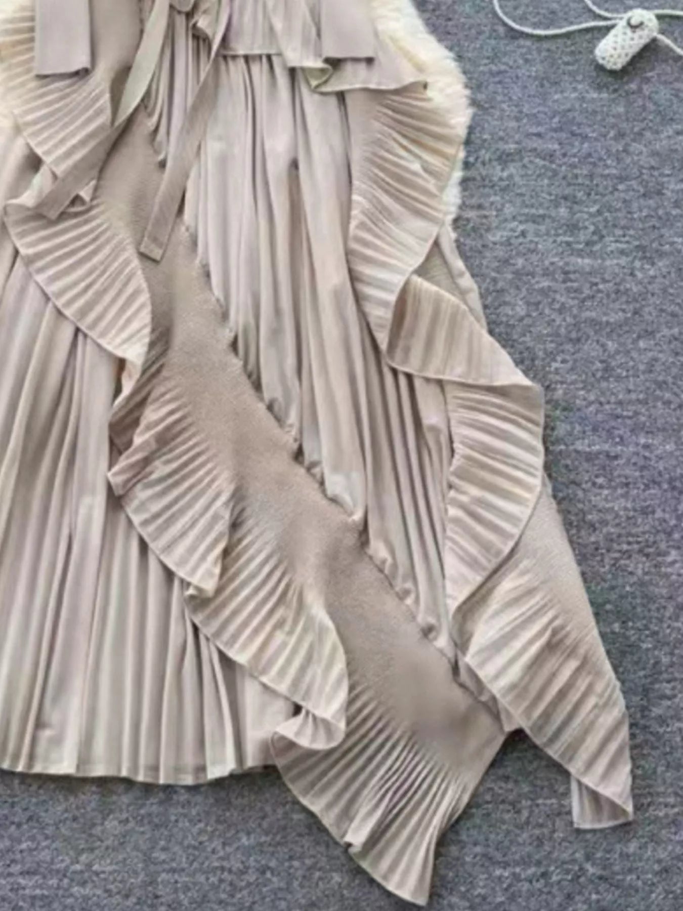 Ruffle Trim Pleated Midi Dress