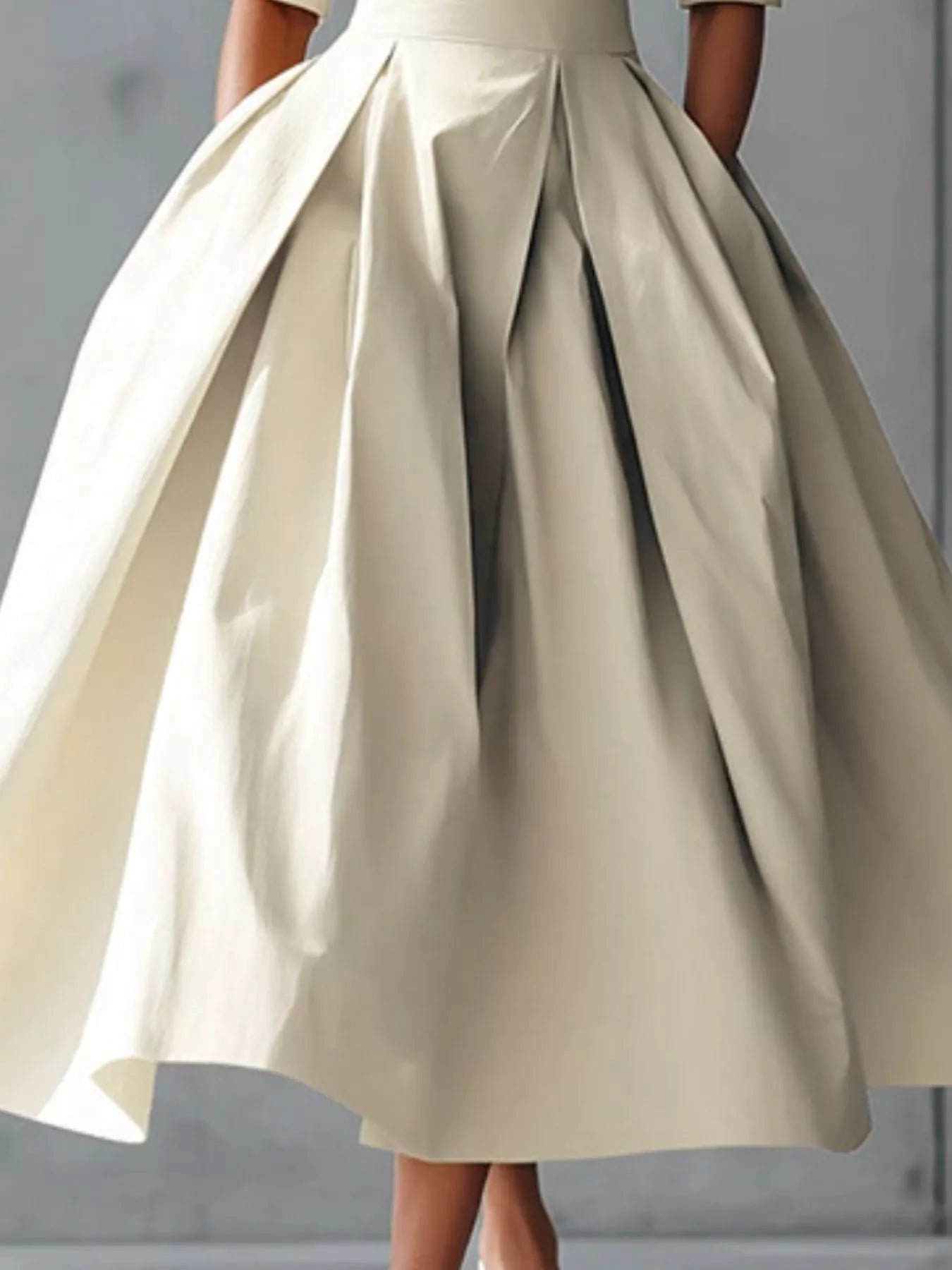 Round Neck A-Line Midi Dress