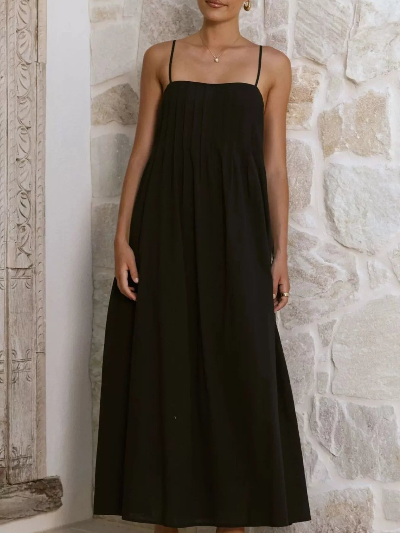 Pleated Bodice Midi Cami Dress