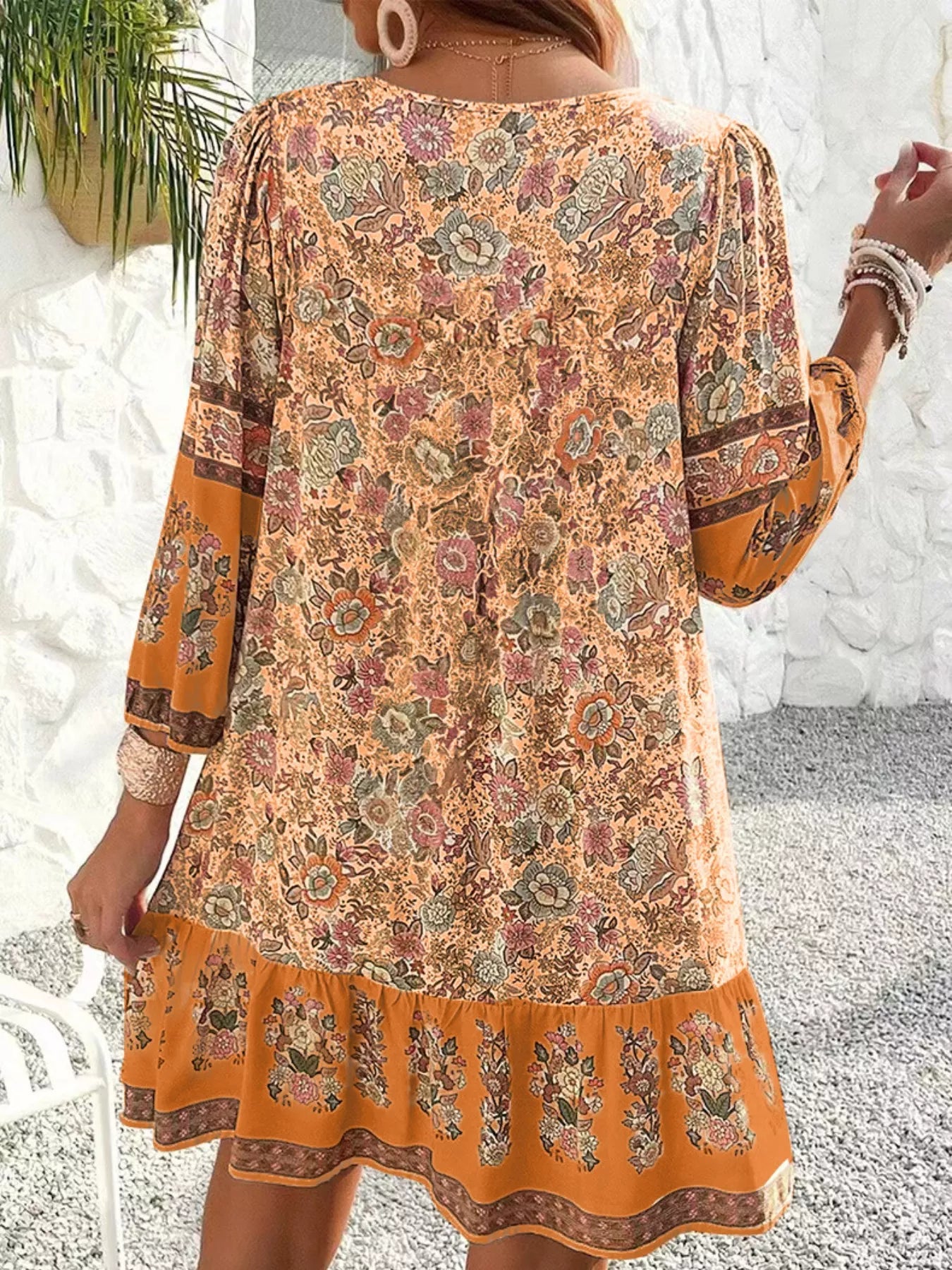 Floral Print Tassel Tie Neck Mini Dress