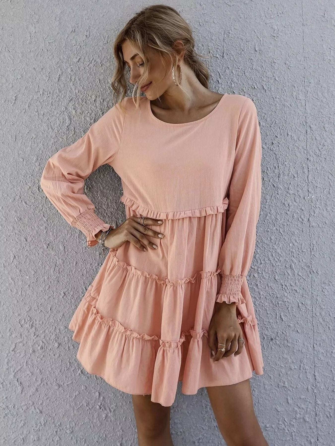 Ruffle Tiered Long Sleeve Mini Dress