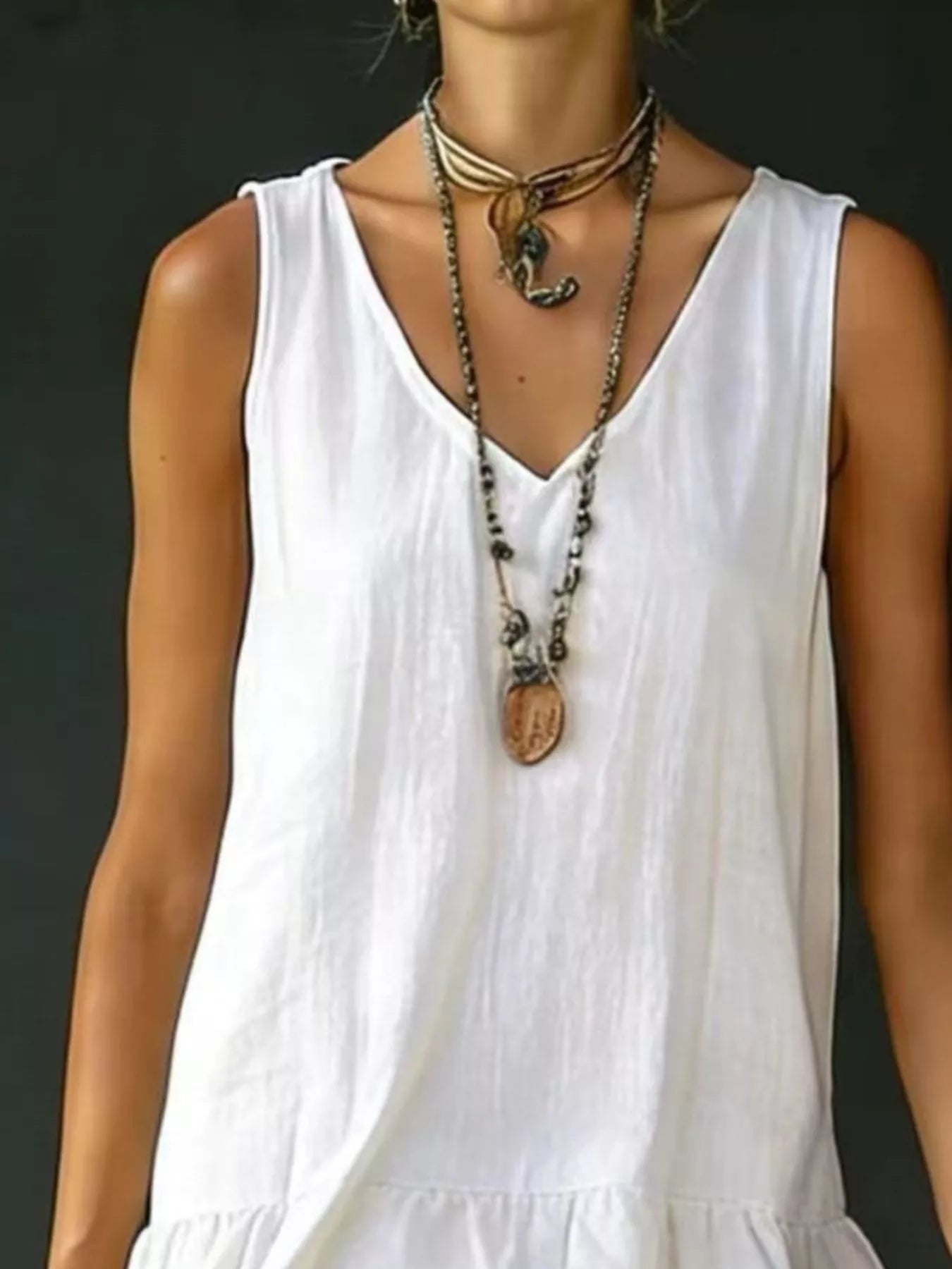 Full Size Ruffled Hem V-Neck Sleeveless Dress Plus Size