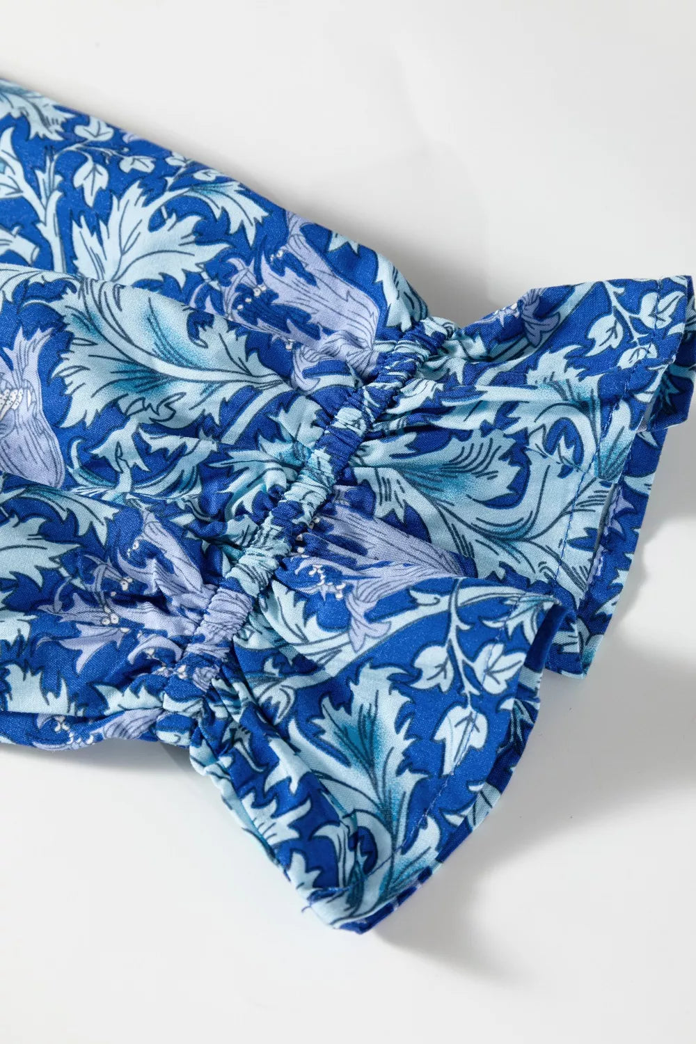 Floral Printed Frilled V Neck Bracelet Sleeve Long Dress