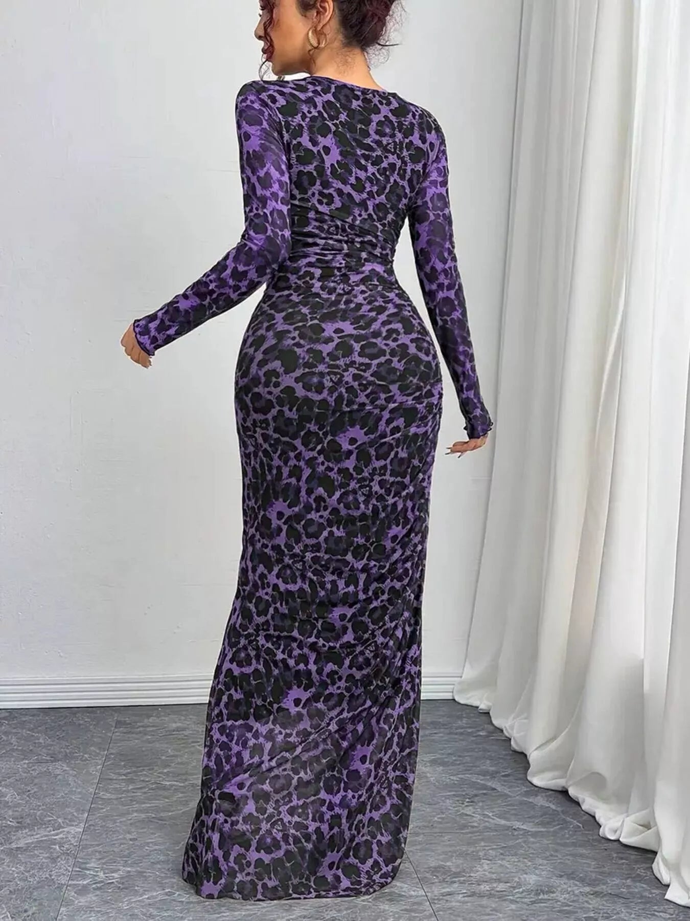 Leopard Ruched Bodycon Maxi Dress