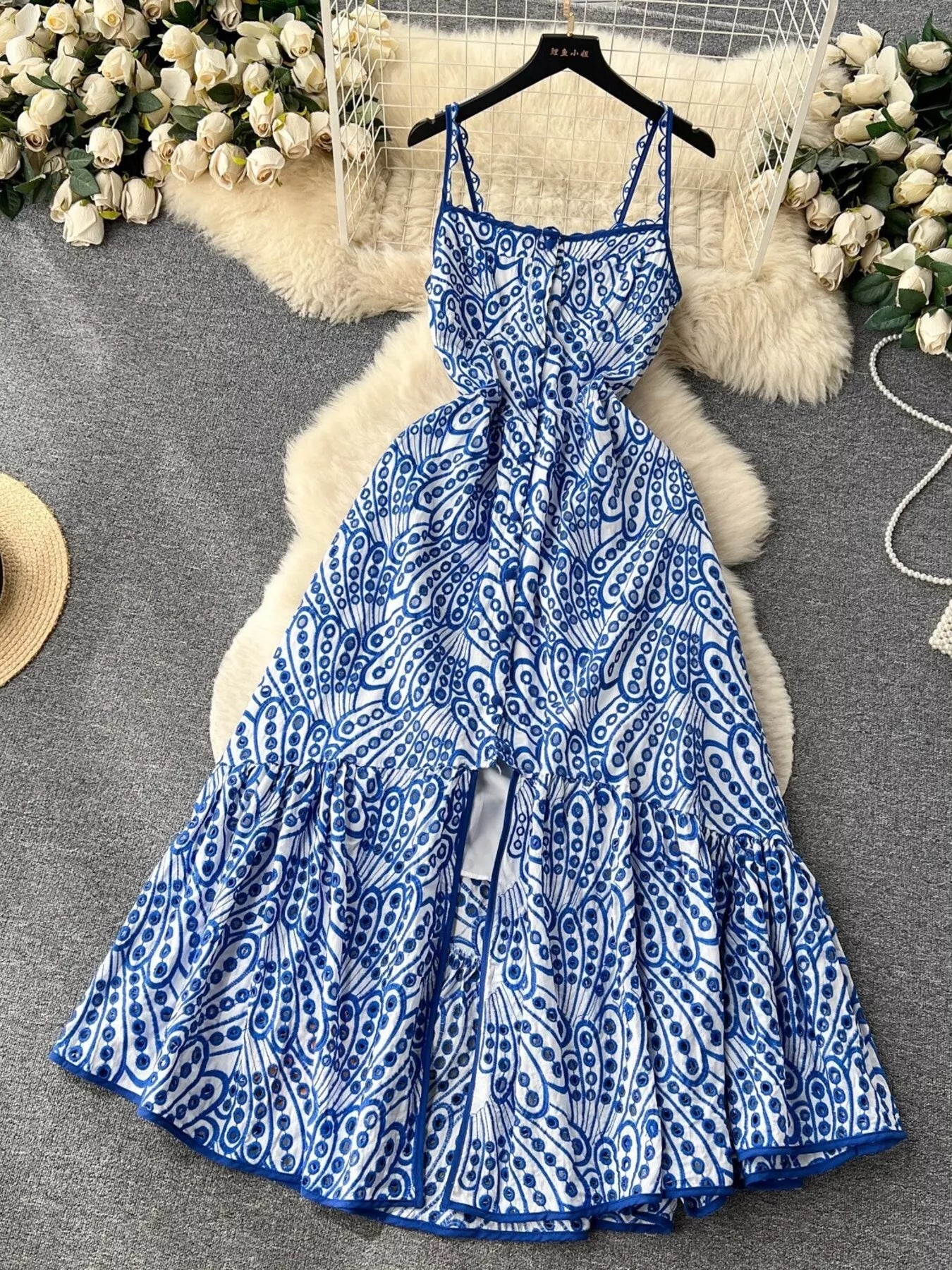 Eyelet Embroidered Tiered Cami Dress