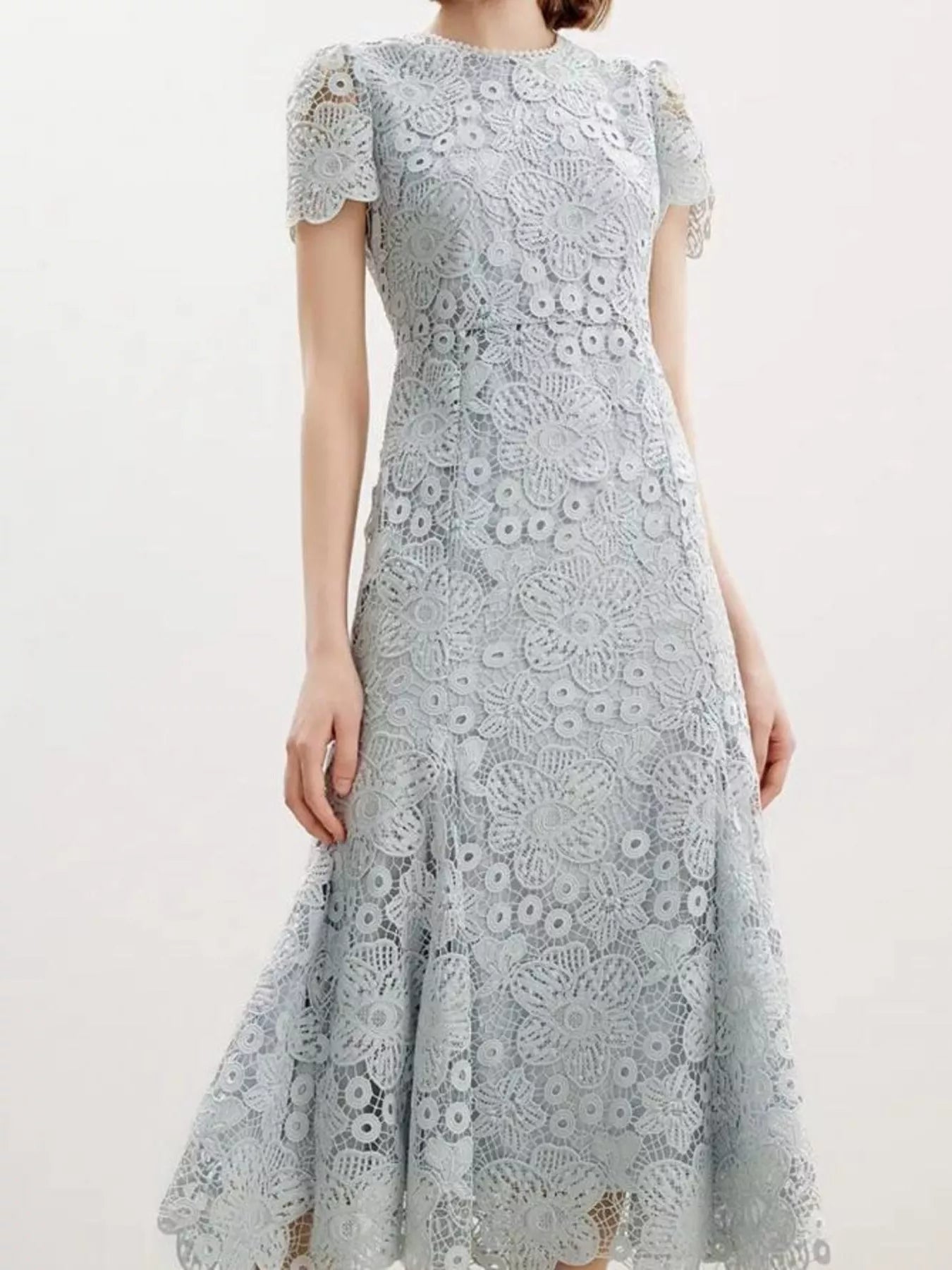 Lace Short Sleeve Mermaid Dress