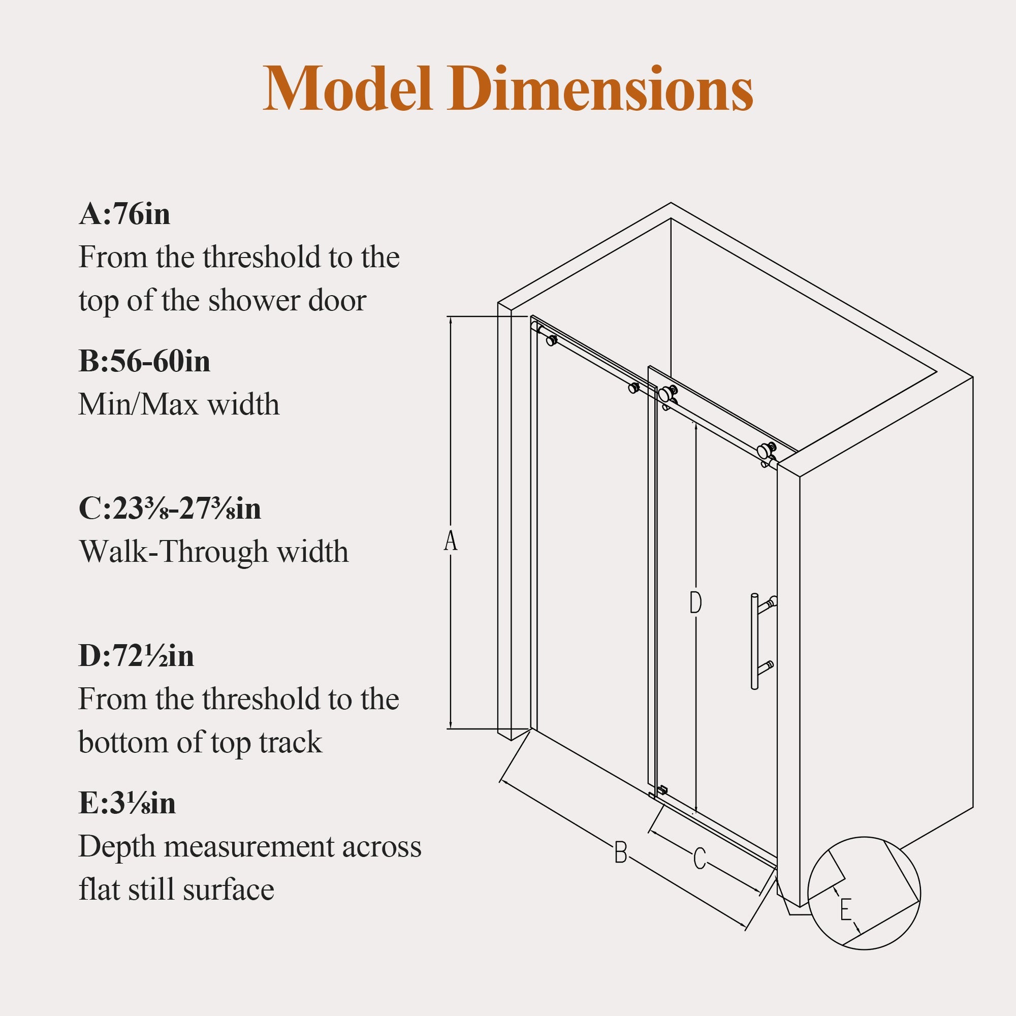 Stainless Steel Round Tube Frameless Shower Door