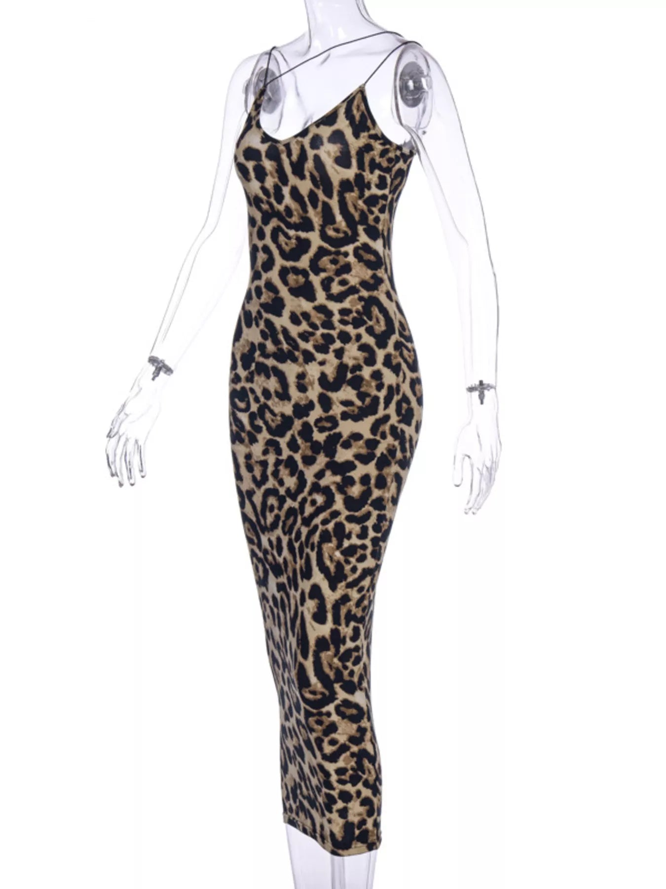 Leopard Print Spaghetti Strap Midi Dress