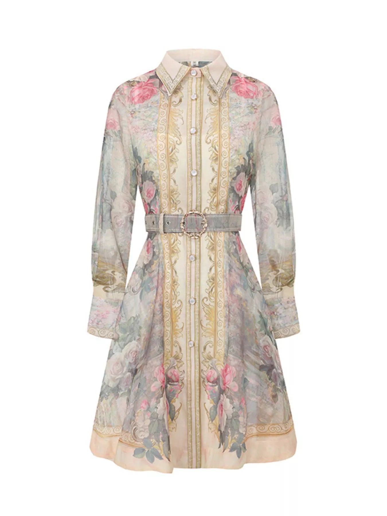 Floral Print Belted Shirt Dress