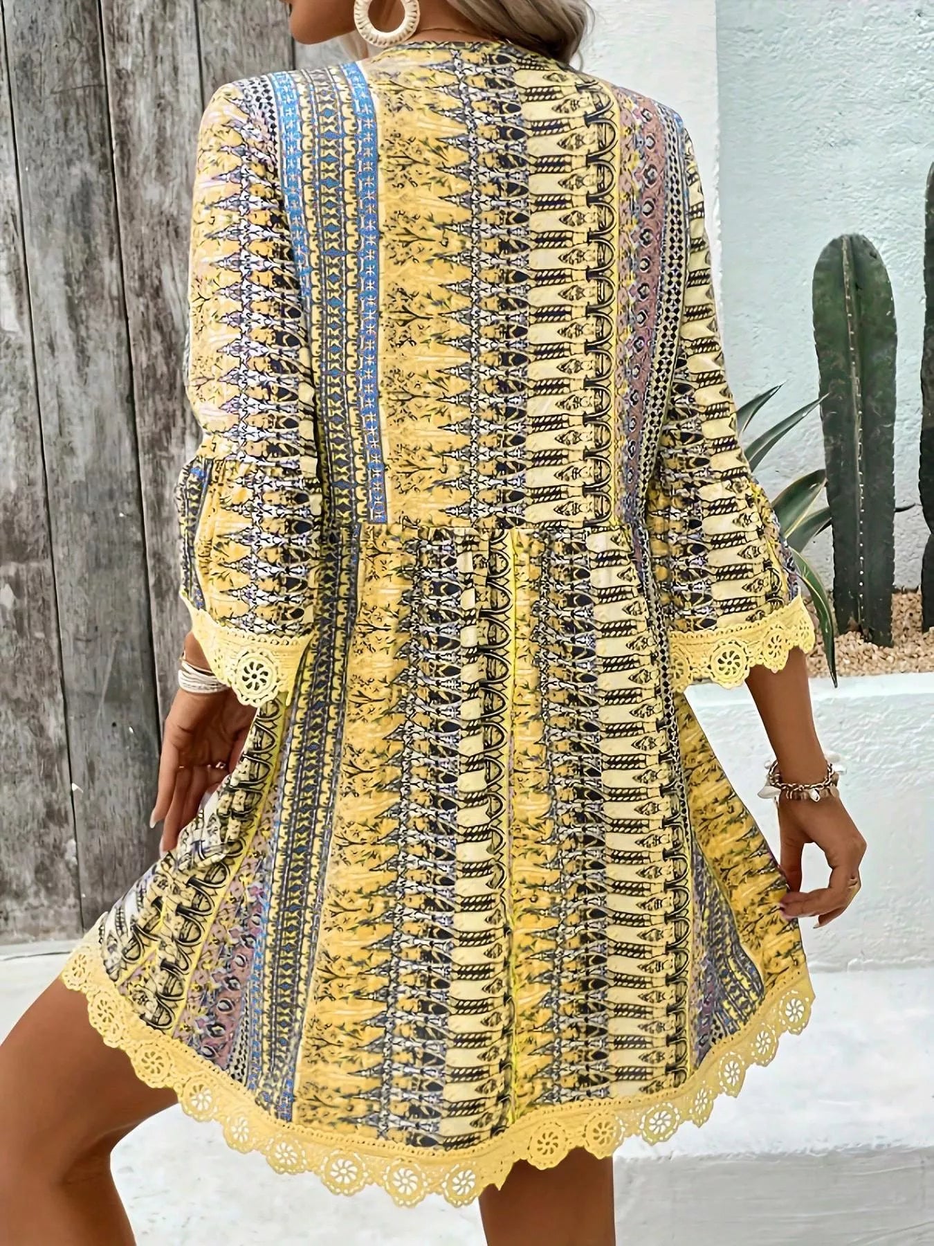 Printed V-Neck A-Line Dress