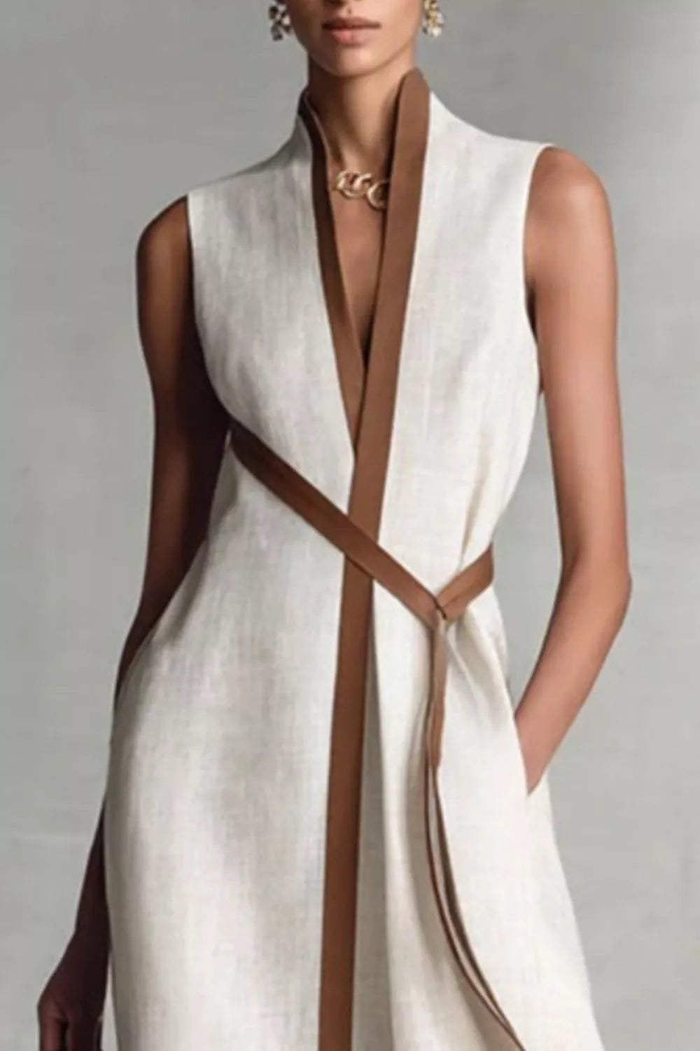 Sleeveless Contrast Trim Midi Dress