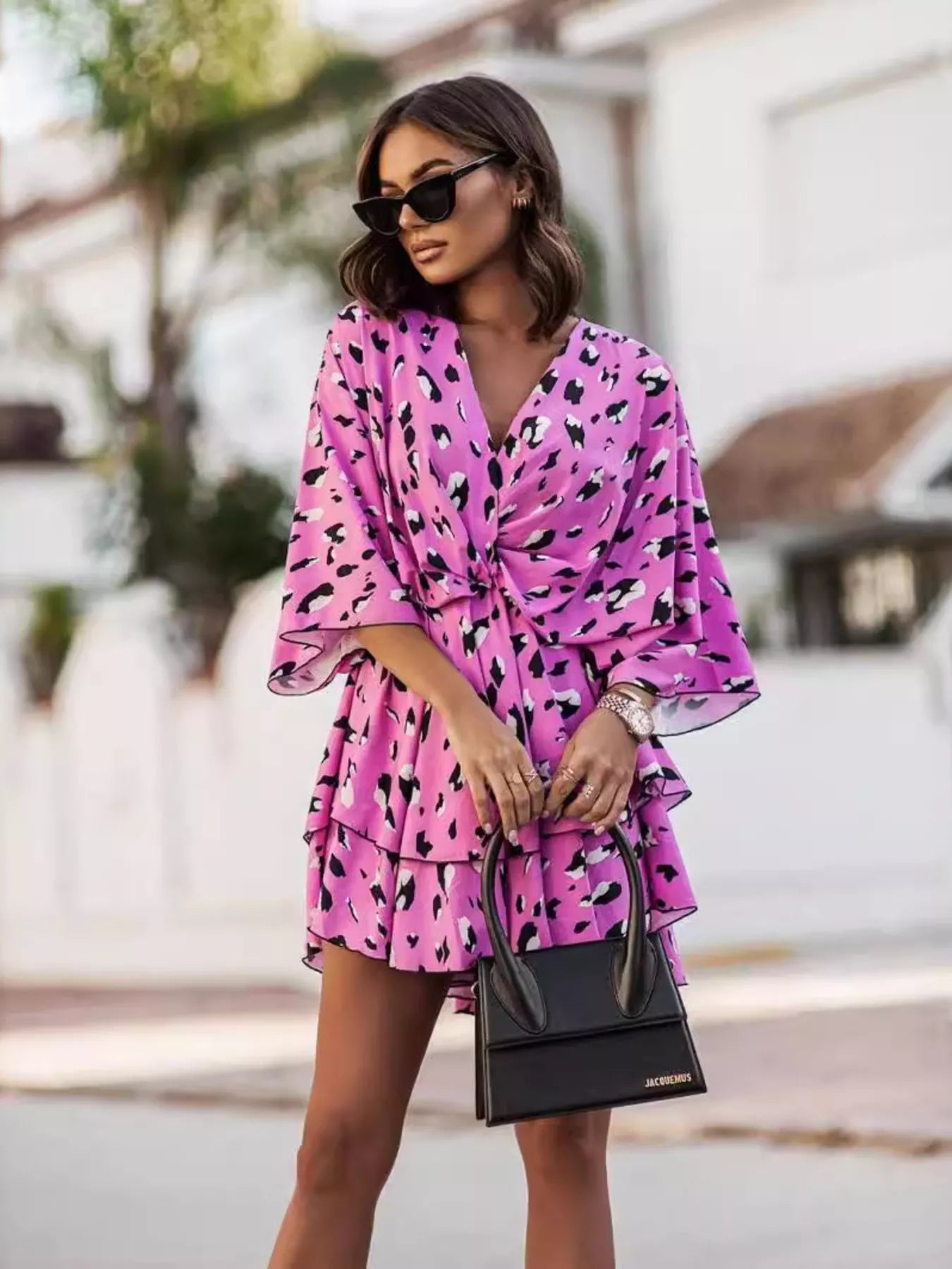 Layered Printed Surplice Mini Dress