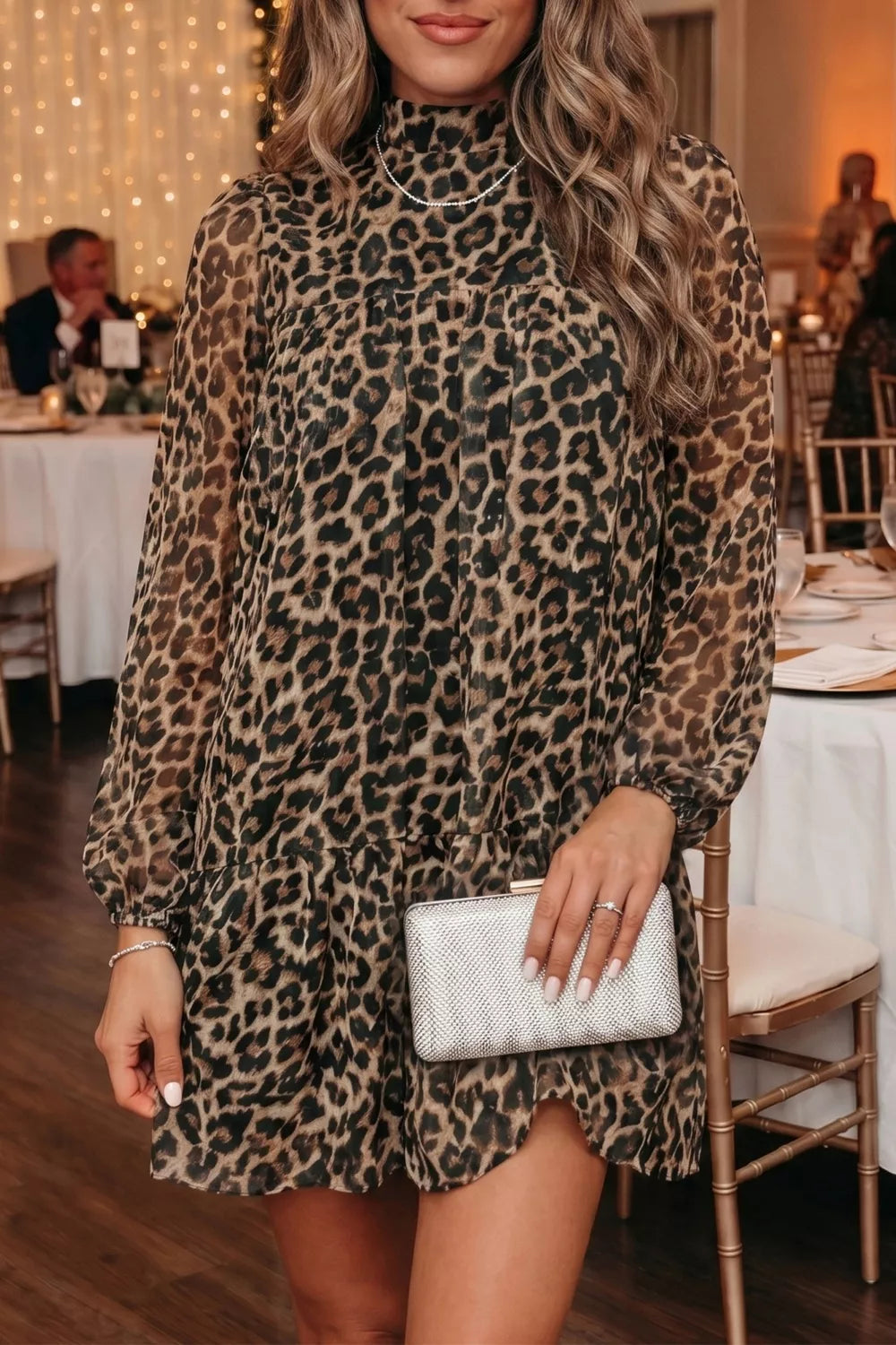 Leopard Print Long Sleeve Short Shift Dress