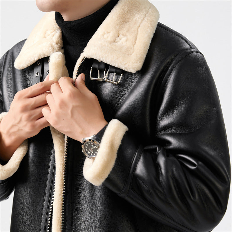Mens Short Shearling Coat With Fur Attached
