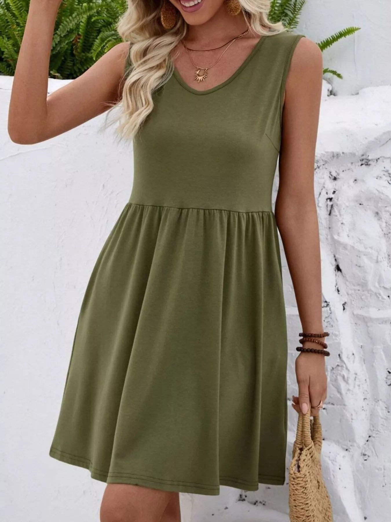 V-Neck Sleeveless Mini Dress