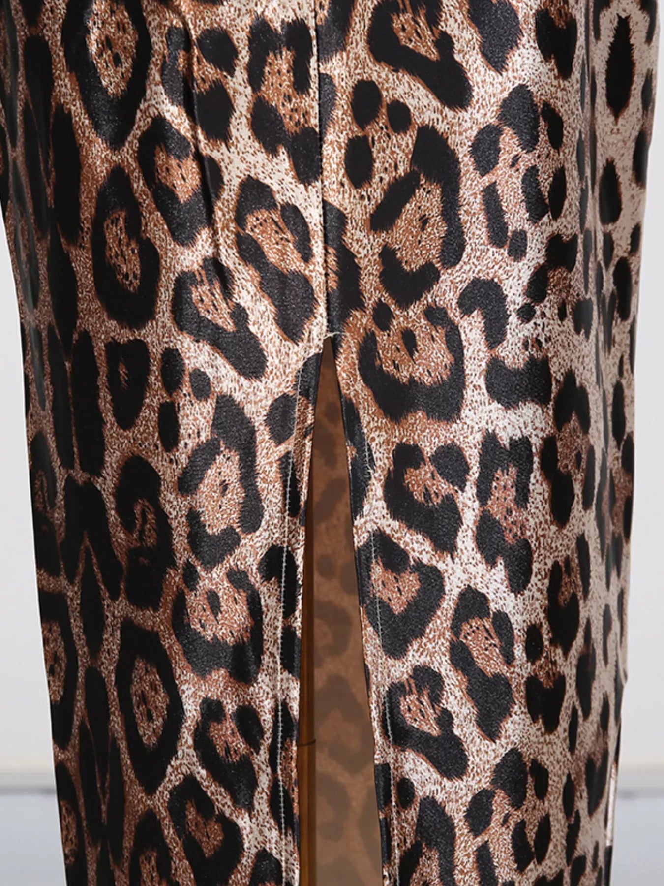 Leopard Print Bodycon Back Slit Midi Dress