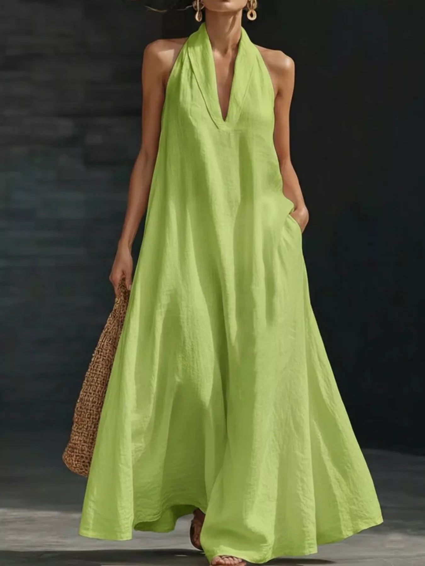 Full Size Halter Neck Sleeveless Maxi Dress Plus Size