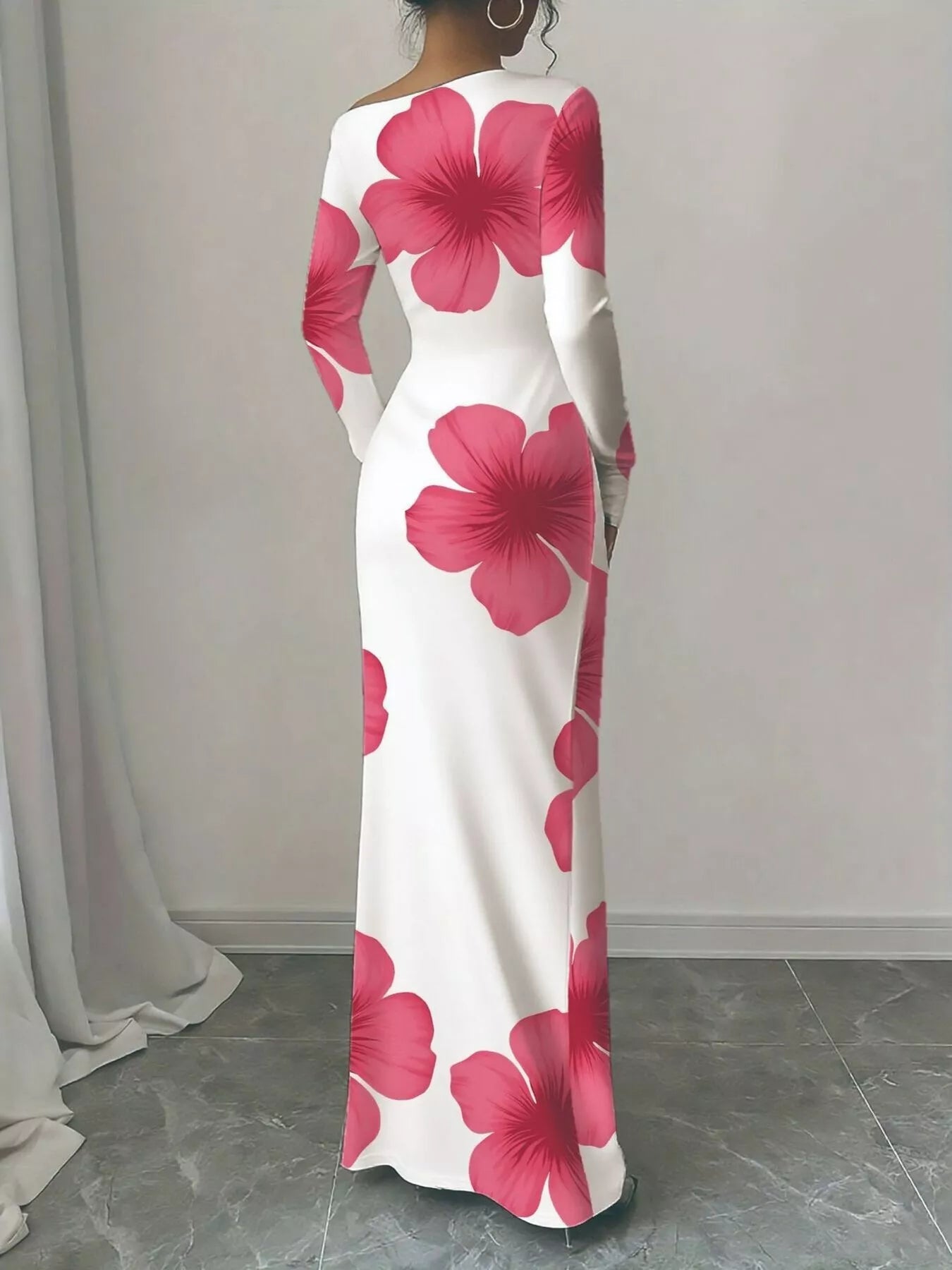 Floral Print One Shoulder Maxi Dress