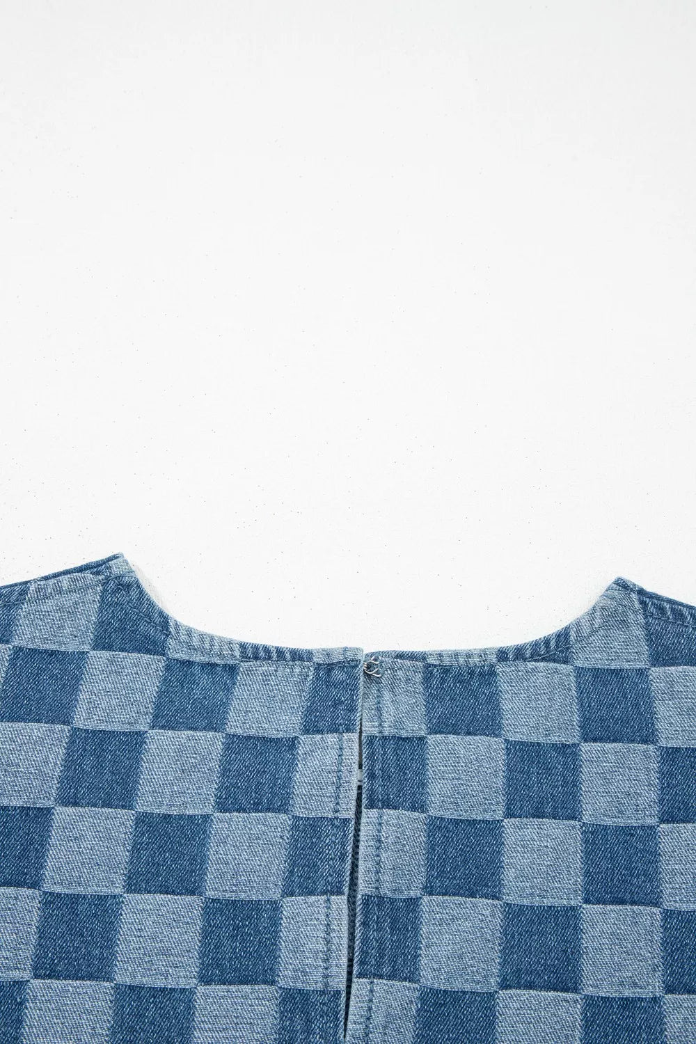 Frayed Hem Checkered Denim Mini Dress