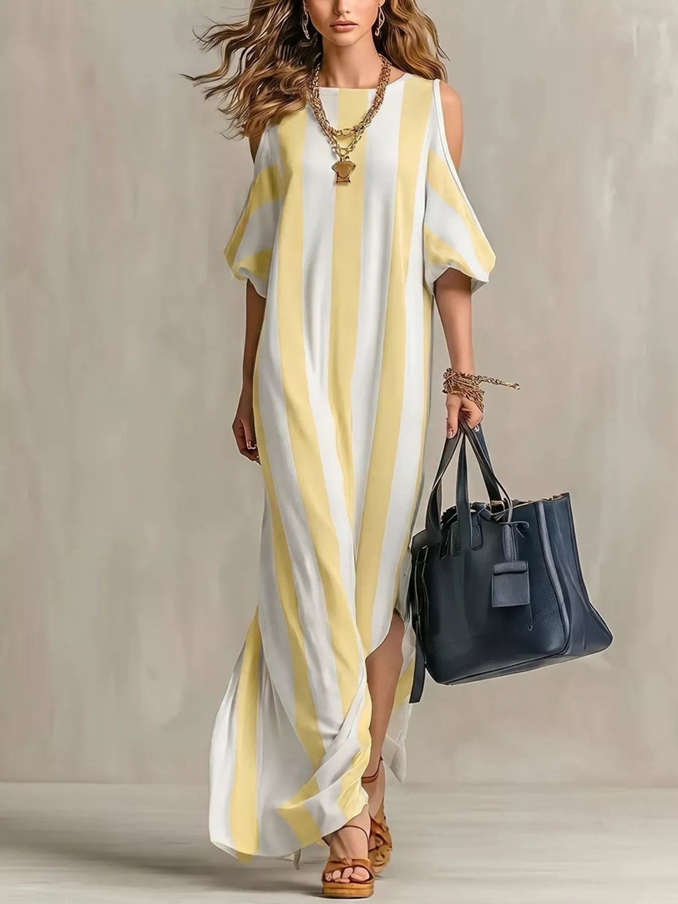 Striped Cold Shoulder Maxi Dress