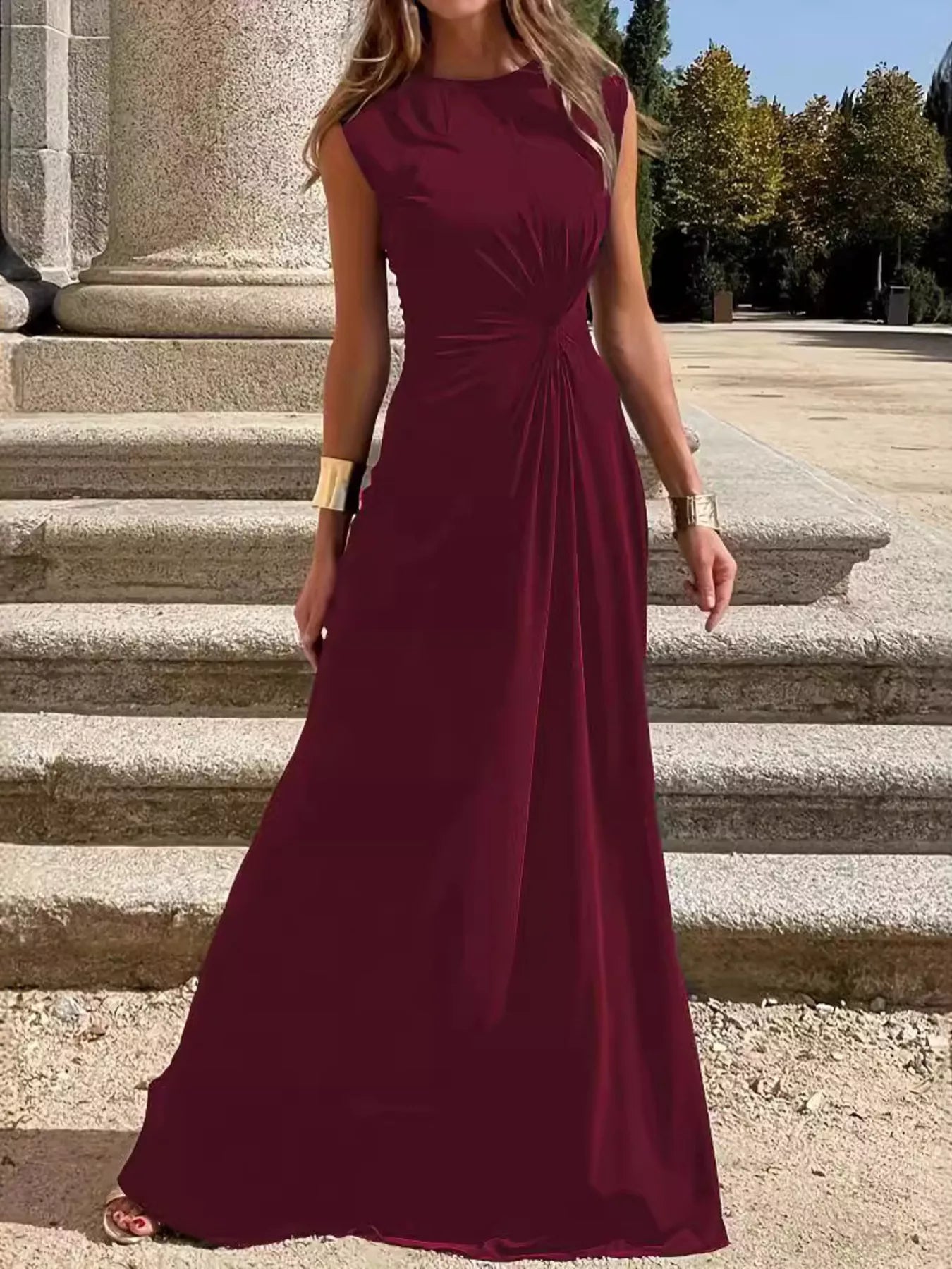 Twisted Round Neck Sleeveless Maxi Dress