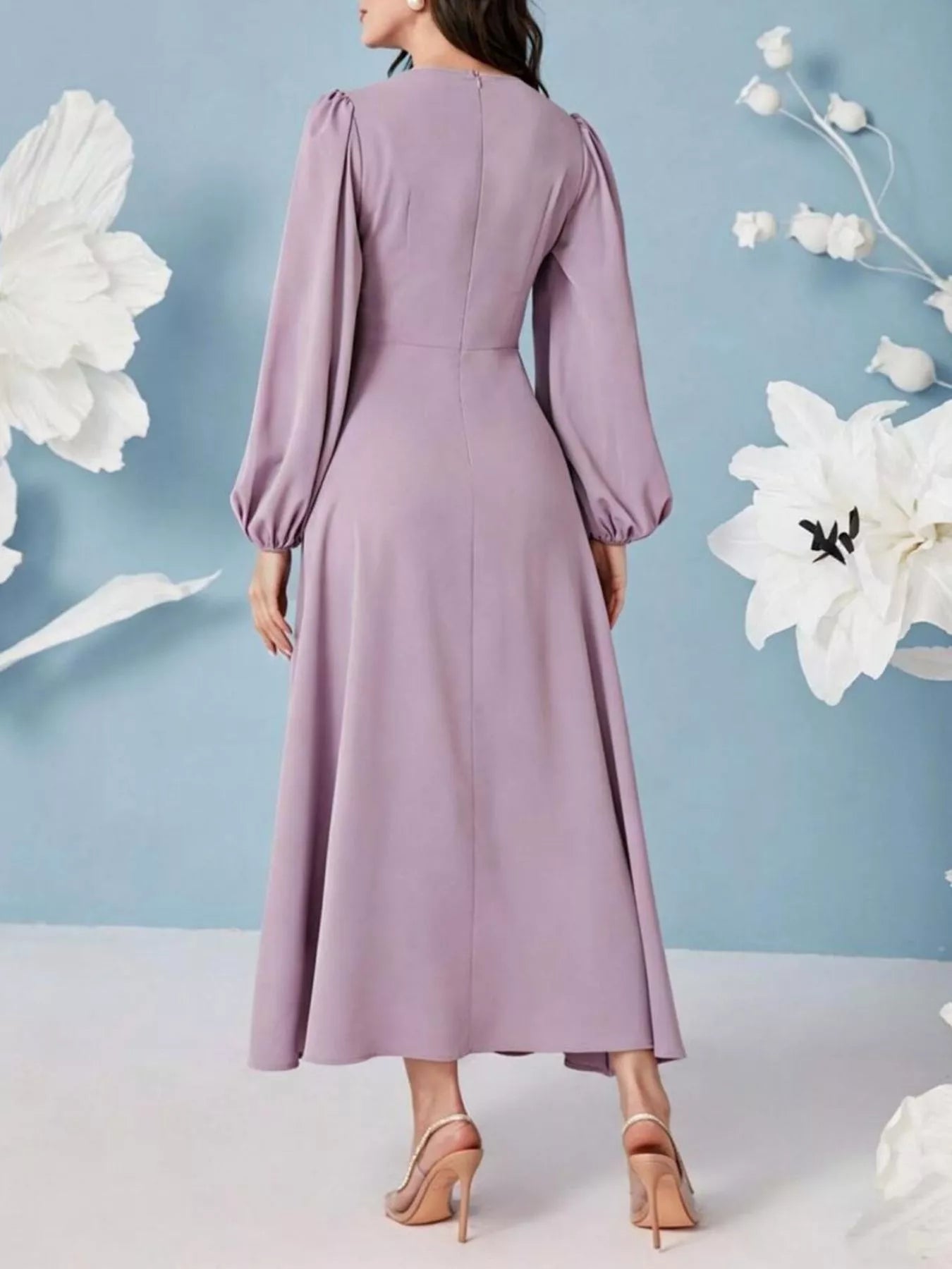 V-Neck Balloon Sleeve Maxi Dress