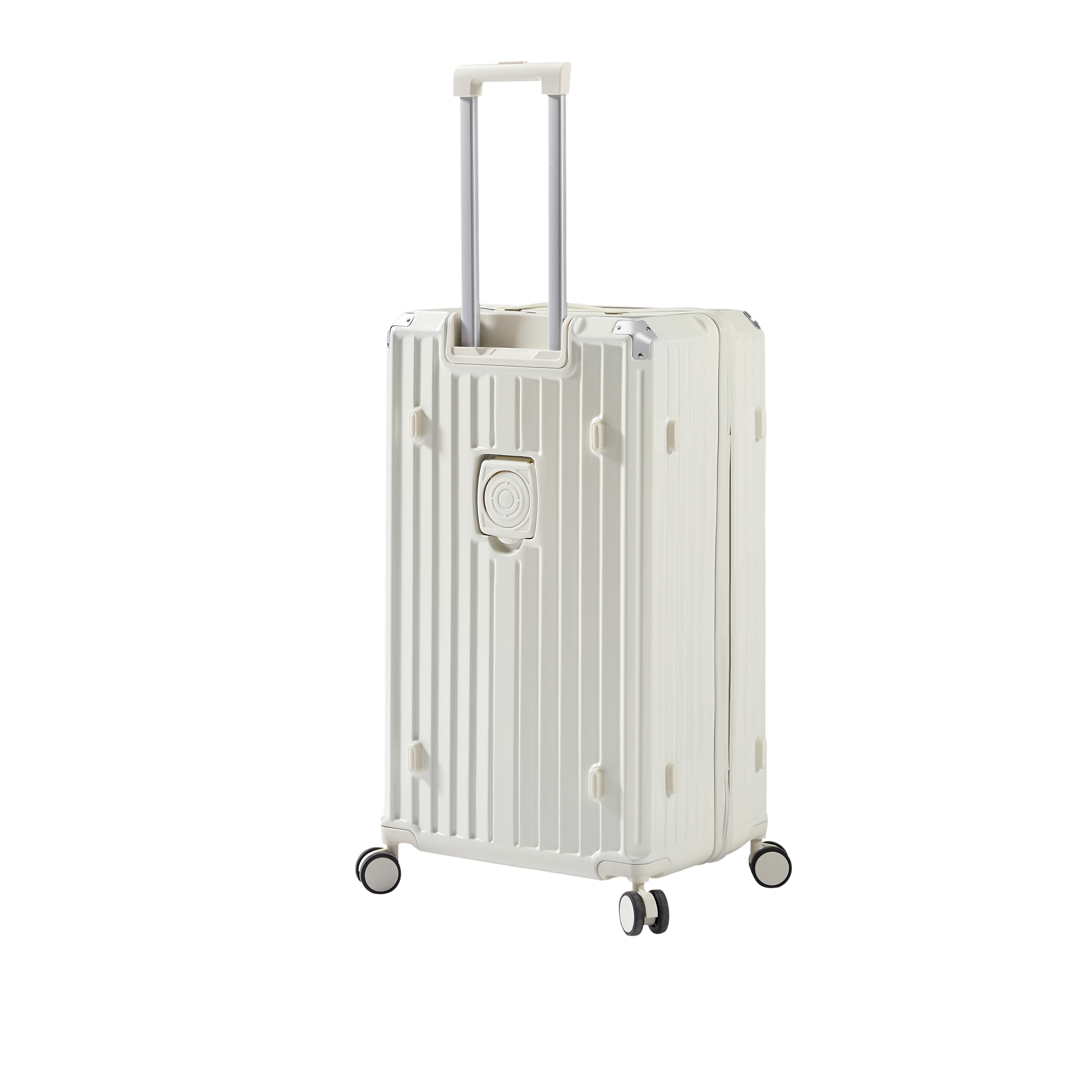 Luggage Set 4 pcs (20"/24"/29"/Travel Bag), PC+ABS Durable Lightweight Luggage with Collapsible Cup Holder、 TSA Lock, White