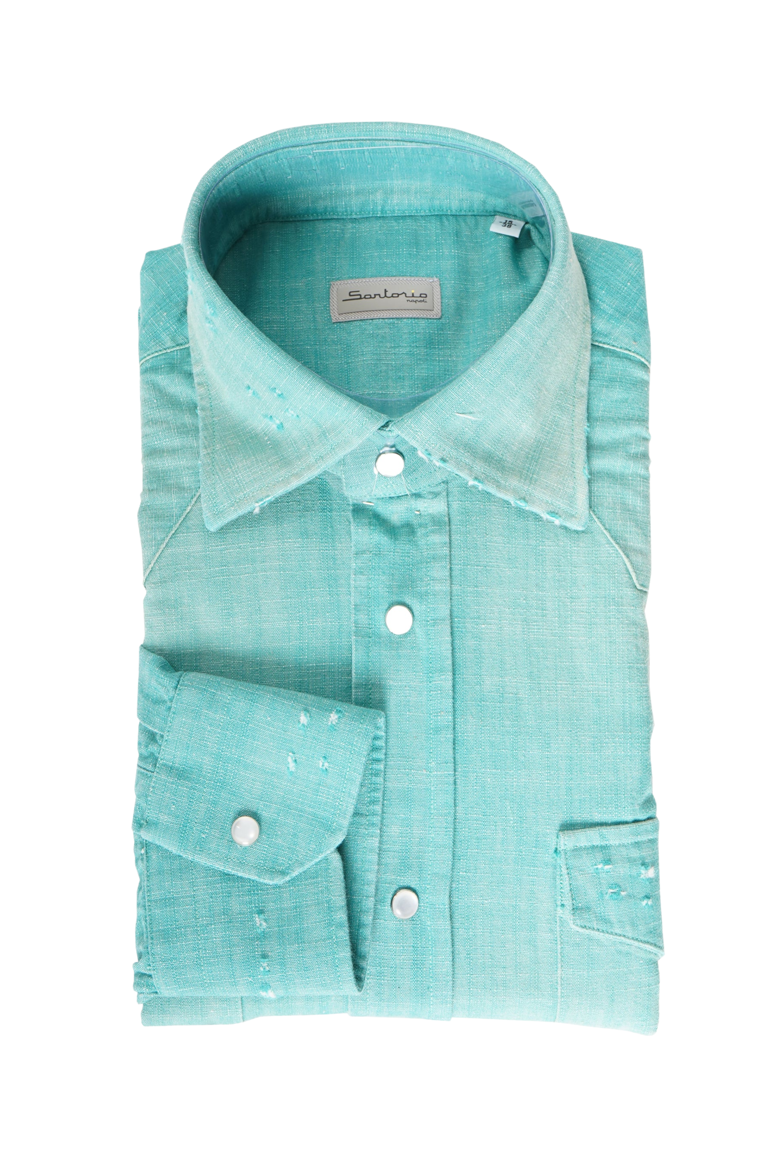Sartorio Solid Denim Snap Button Cotton Shirt