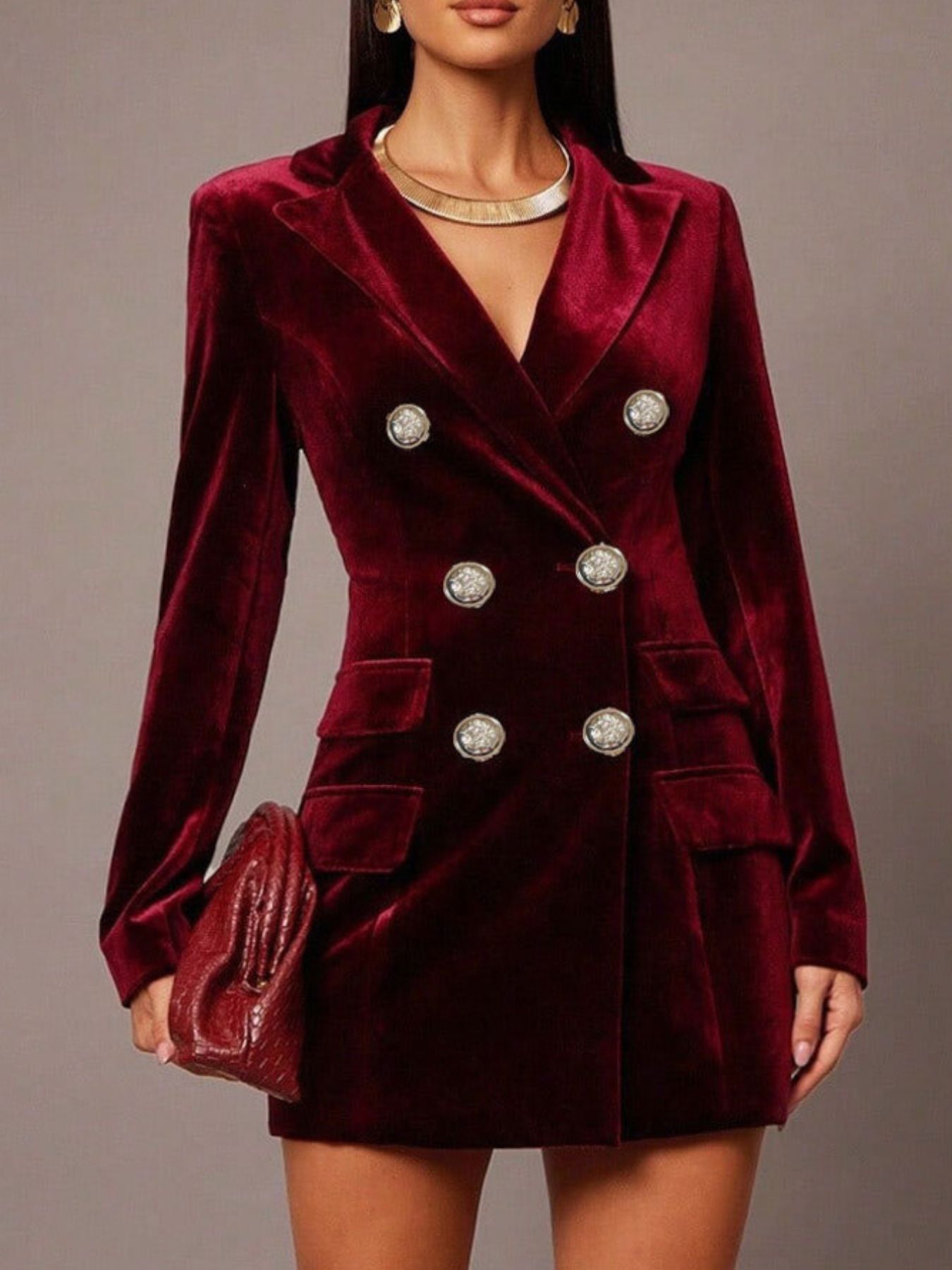Velvet Double-Breasted Blazer Dress