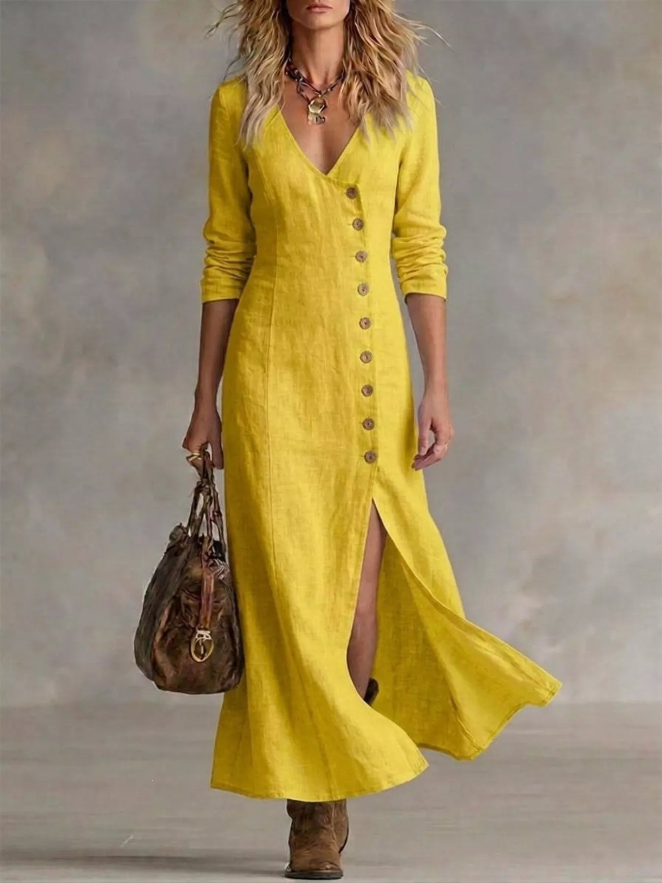 Full Size Button Front Slit Maxi Dress Plus Size