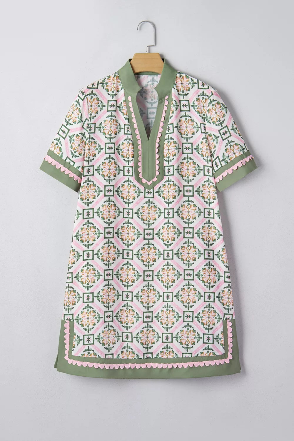 Multicolour Boho Geometric Flower Print Short Sleeve Loose Mini Dress