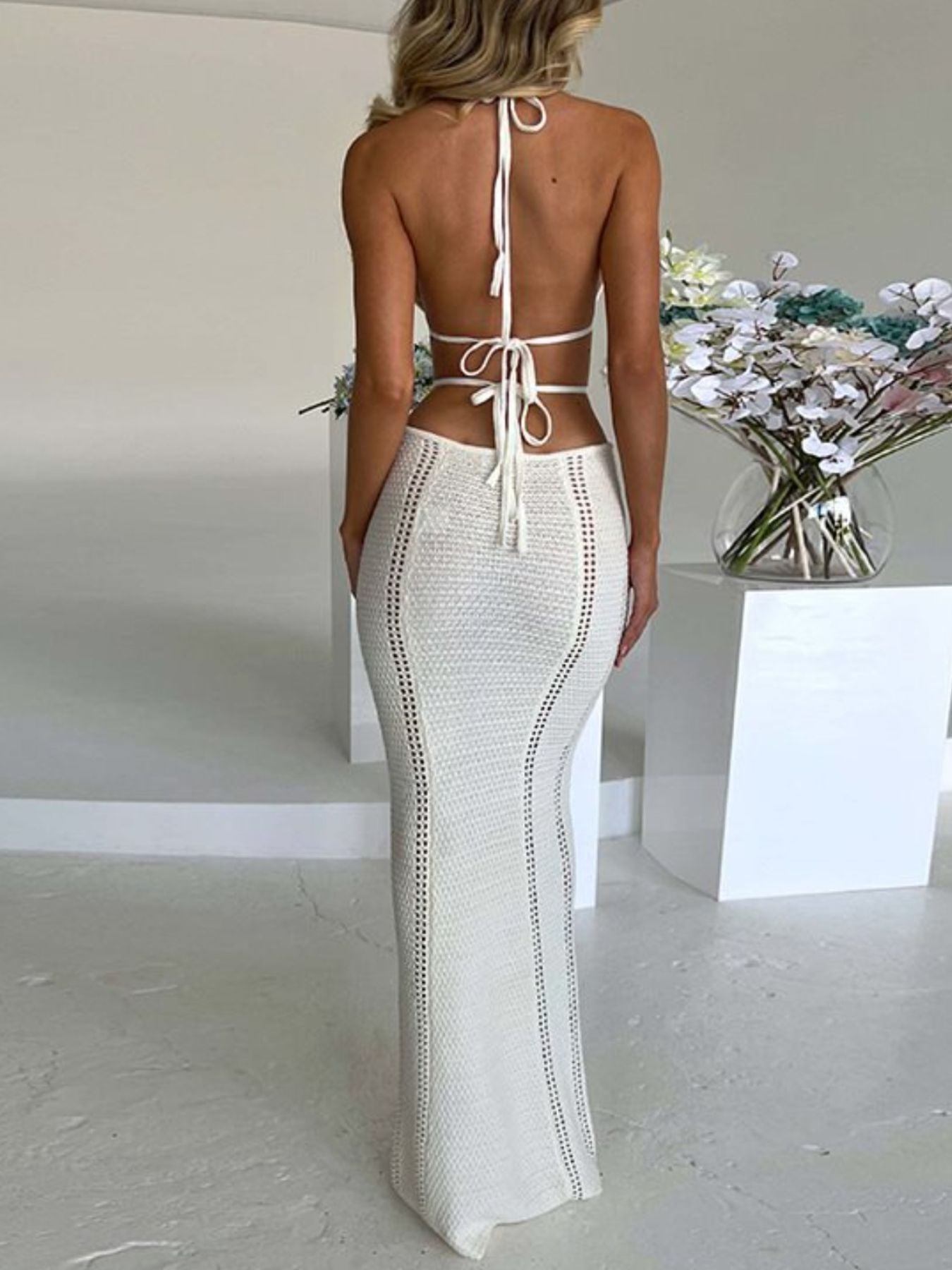 Halter Neck Cutout Knitted Maxi Dress