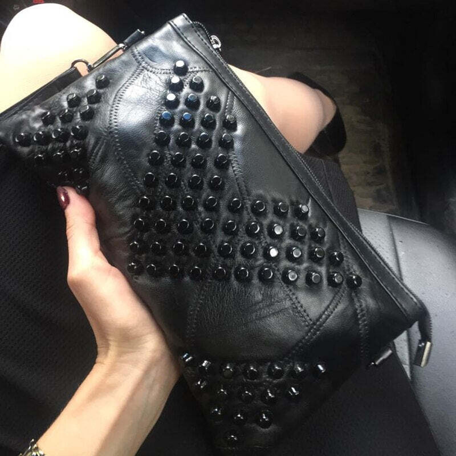 Fashion Genuine Leather Women Bag Messenger Bags Rivet Shoulder Bag Clutch High Quality Crossbody  Bags Female Purse Bolsas